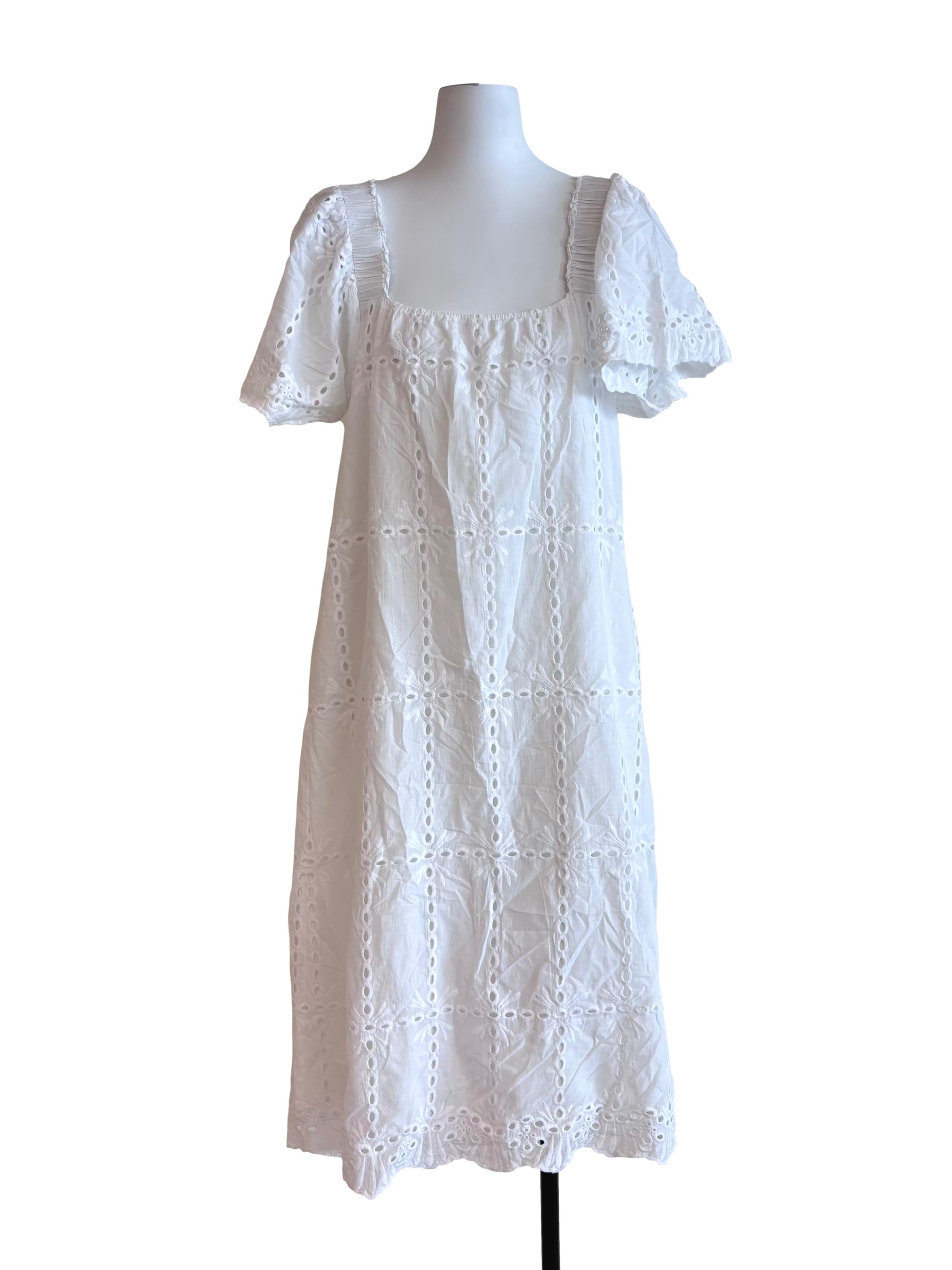White Eyelet Square Neck Dress