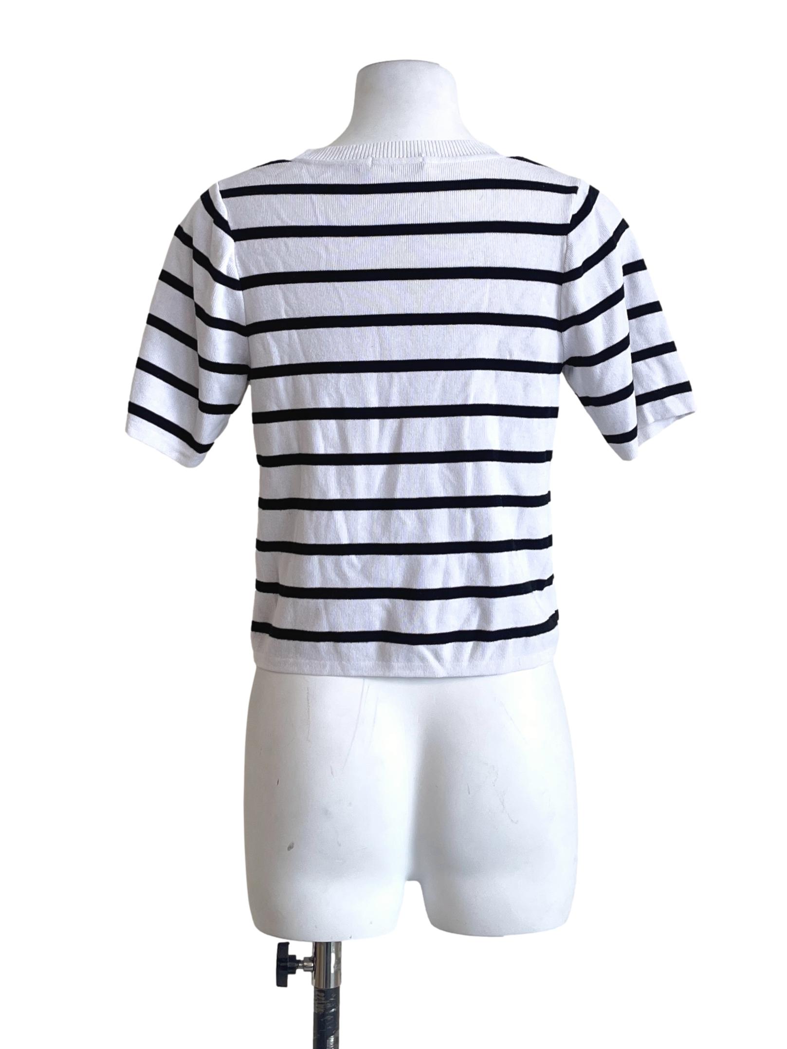 Off White Stripe Halter Short Sleeve Top TWL