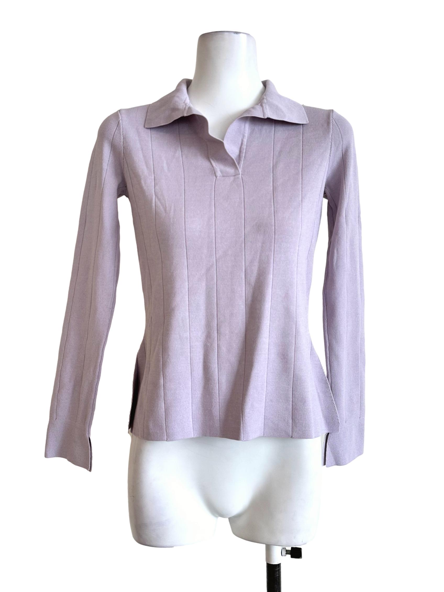 Heather Purple Collar Long Sleeves Top LB