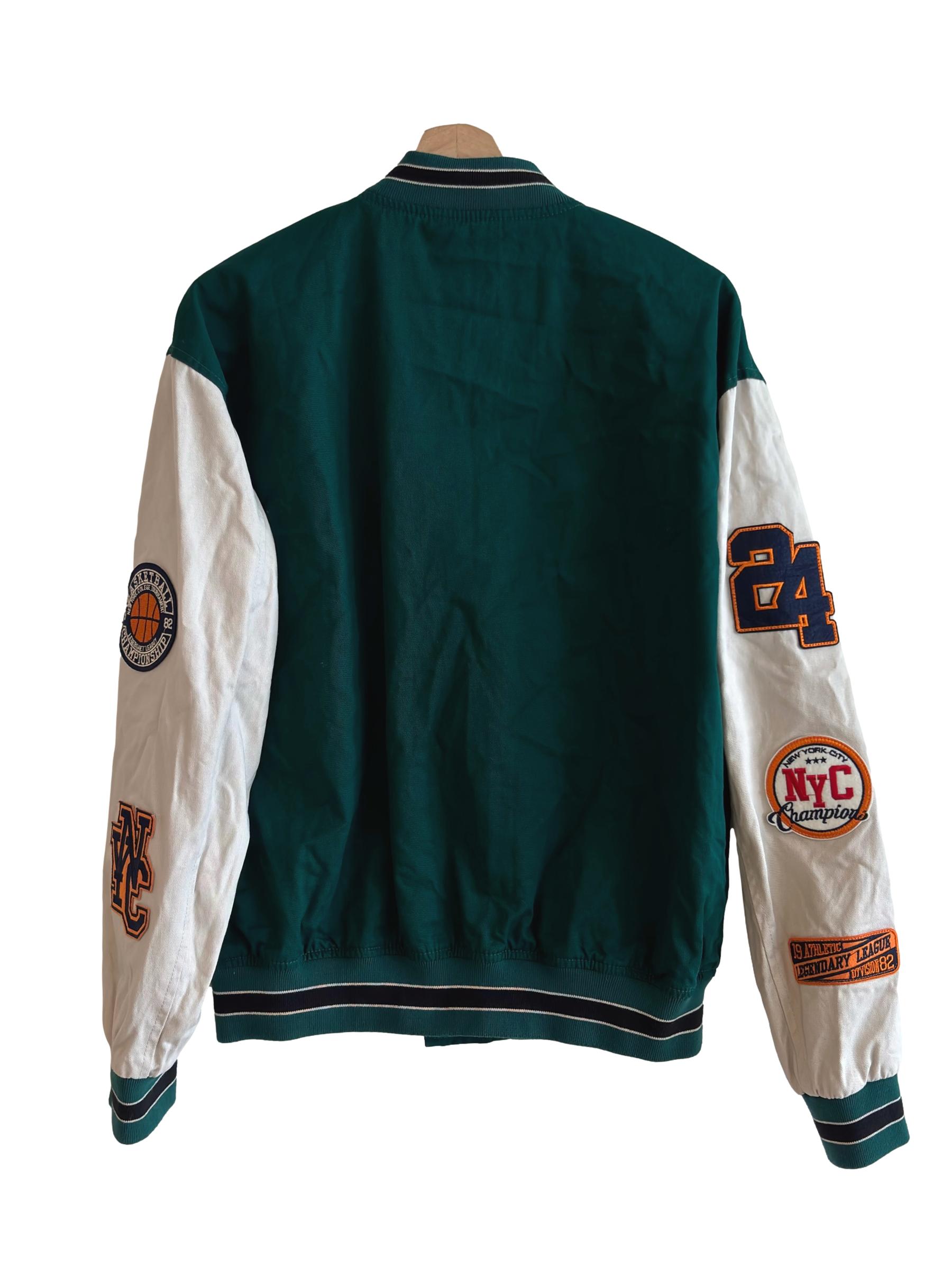 Emerald Green Patchwork Varsity Jacket