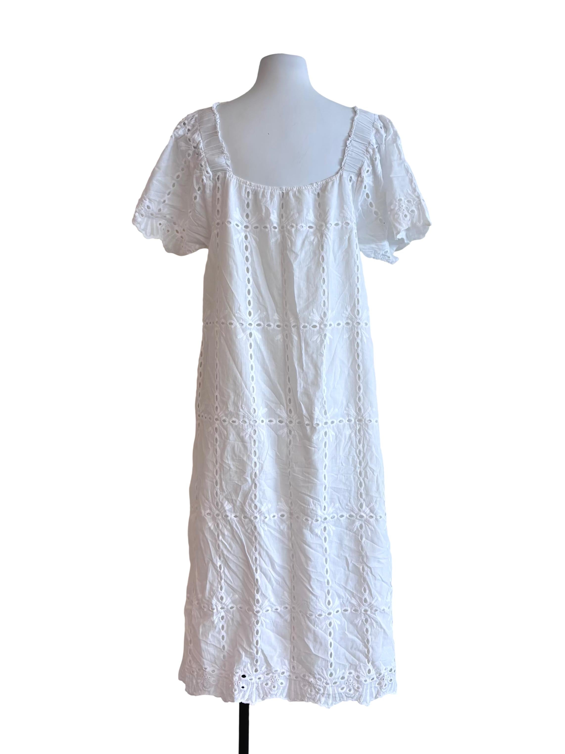White Eyelet Square Neck Dress