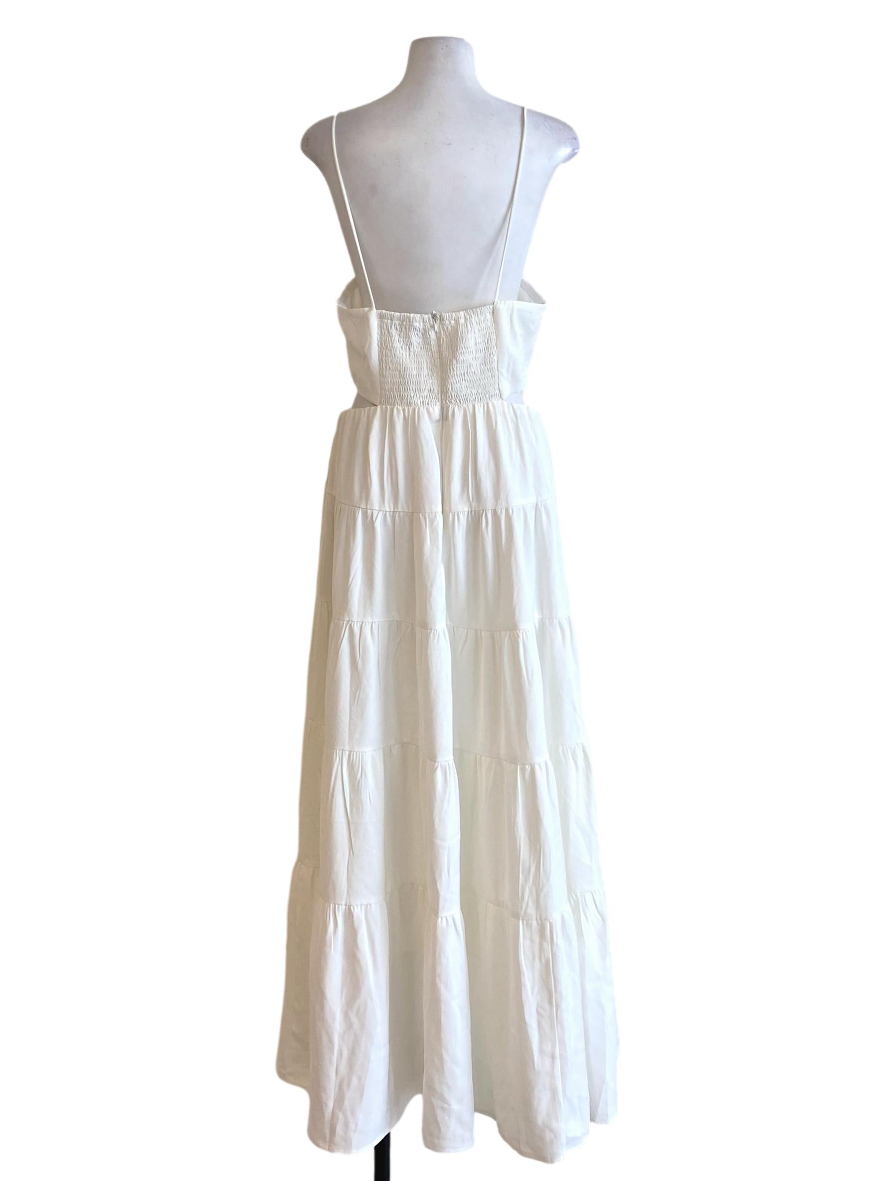 Daisy White Square Neck Cut Out Waist Tiered Dress