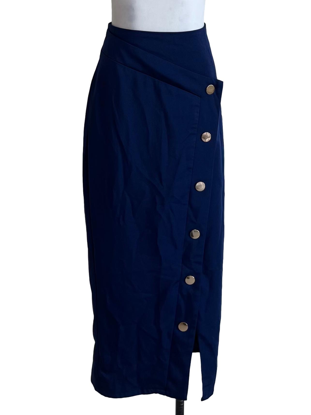 Navy Blue High-Waisted Pencil Skirt