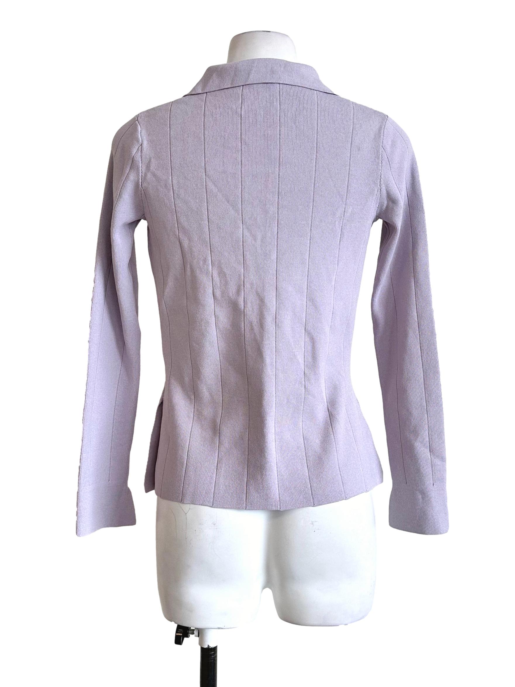 Heather Purple Collar Long Sleeves Top LB