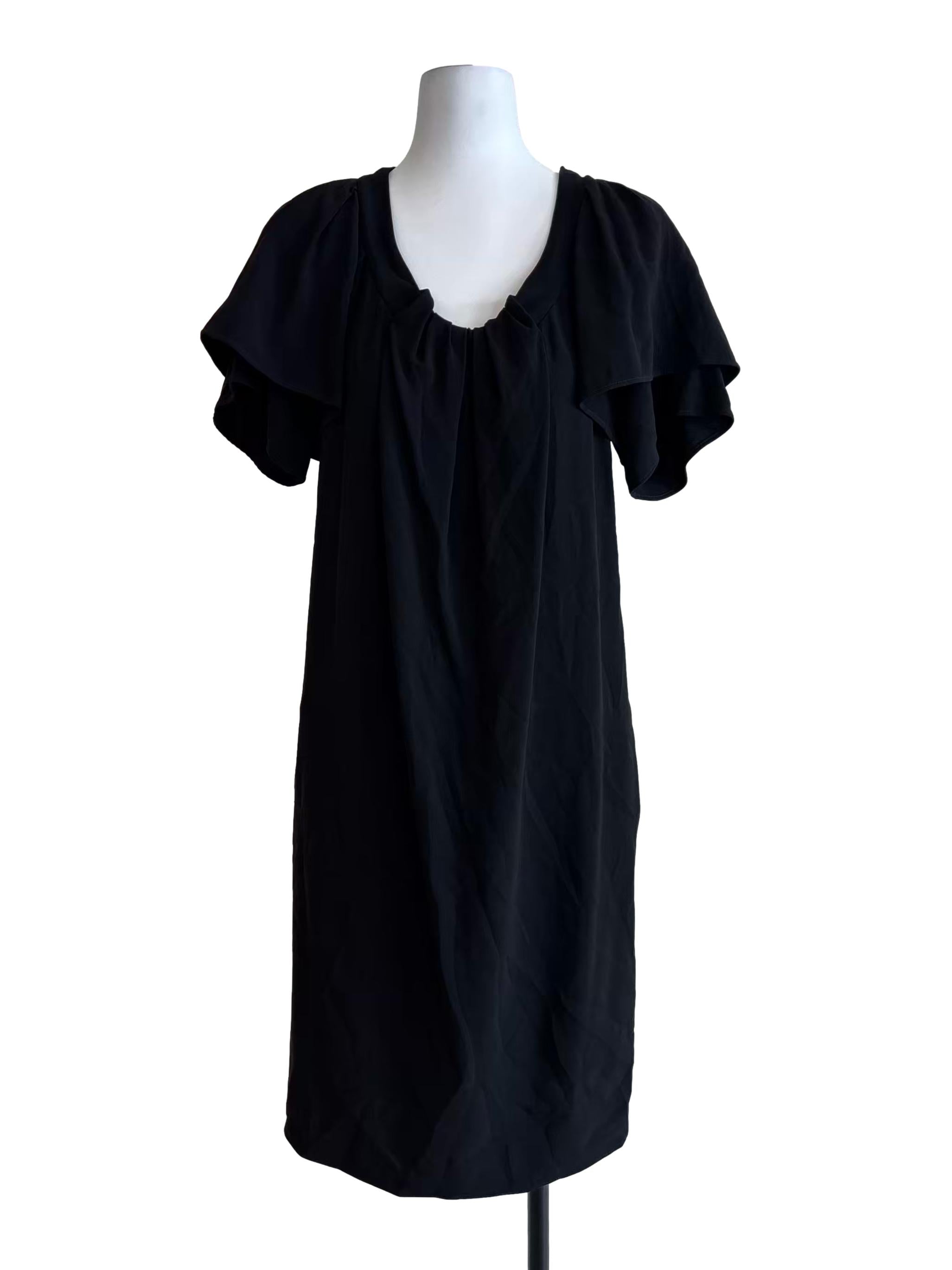 Rich Black Butterfly Sleeve Shift Dress