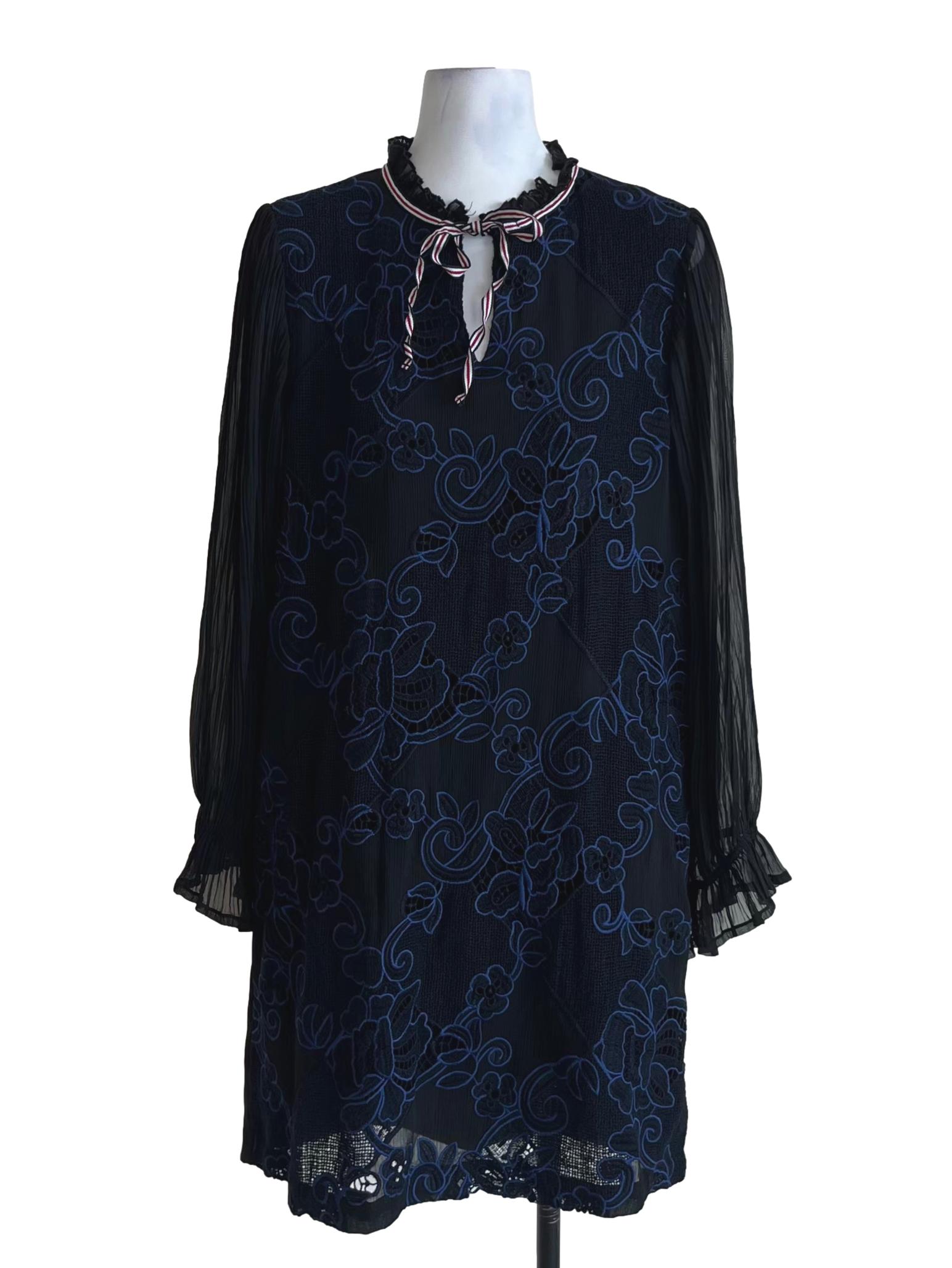 Black Ruffle Collar Empire Dress