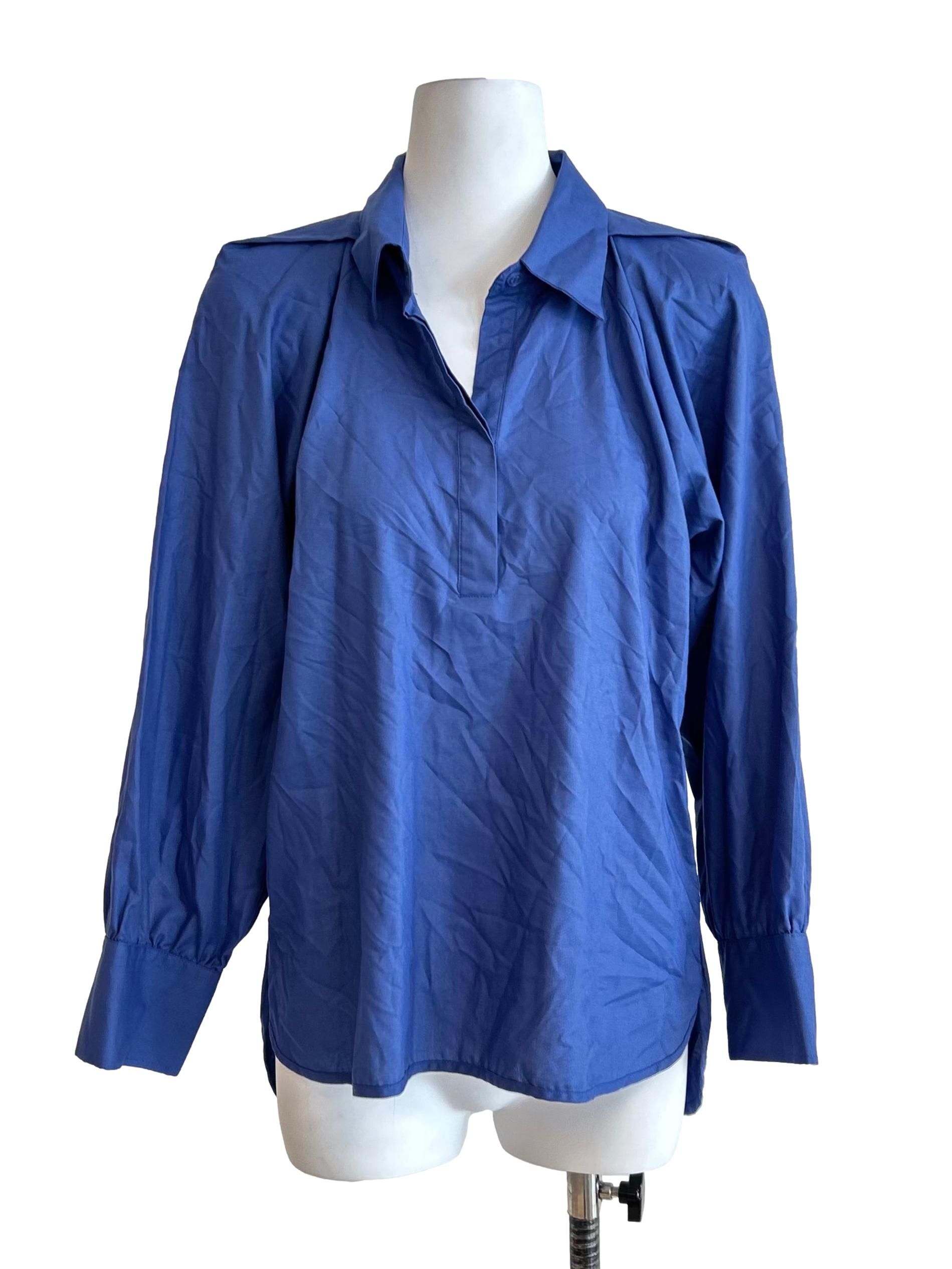Royal Blue Long-Sleeve Button-Up Blouse