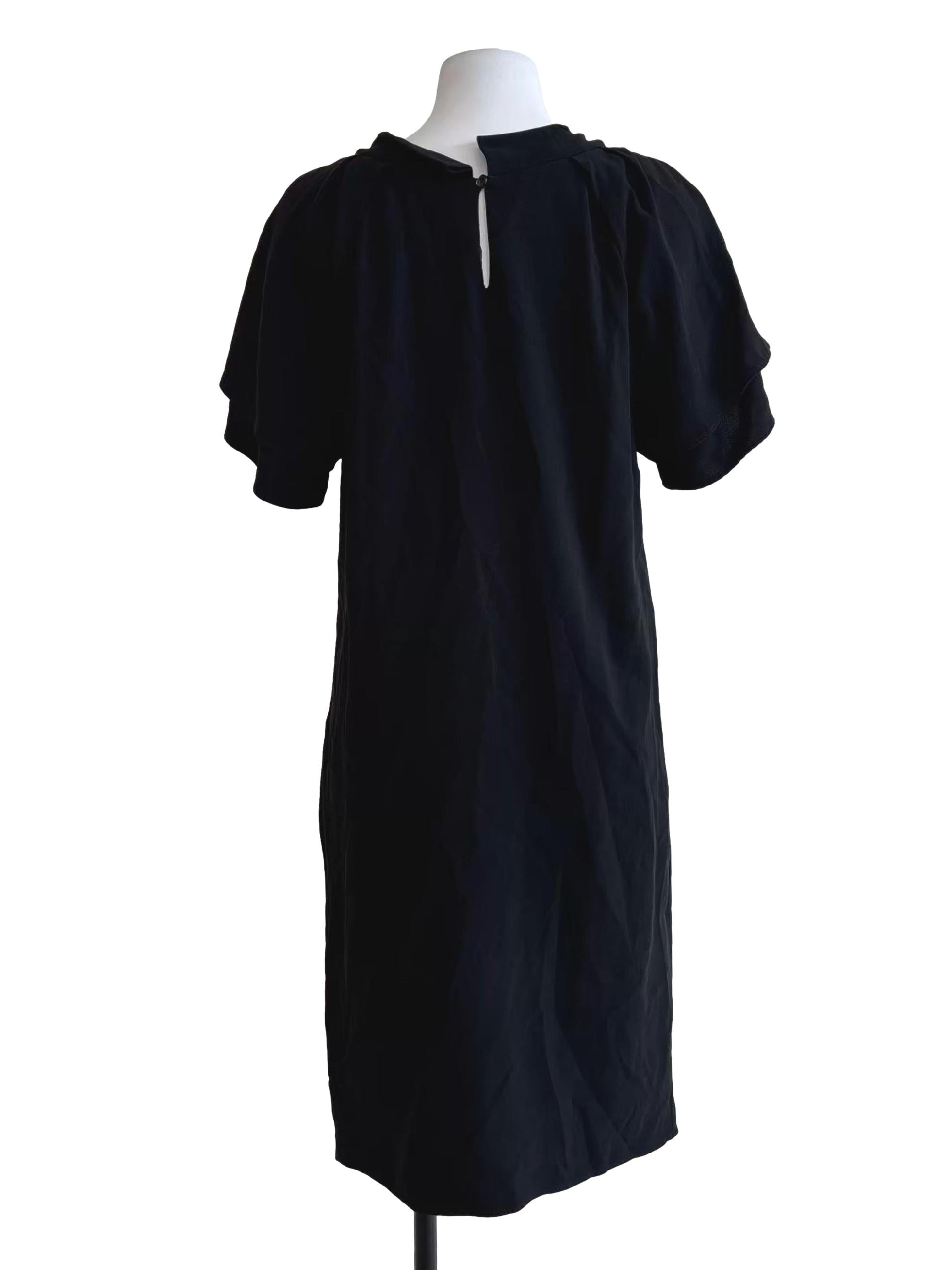 Rich Black Butterfly Sleeve Shift Dress