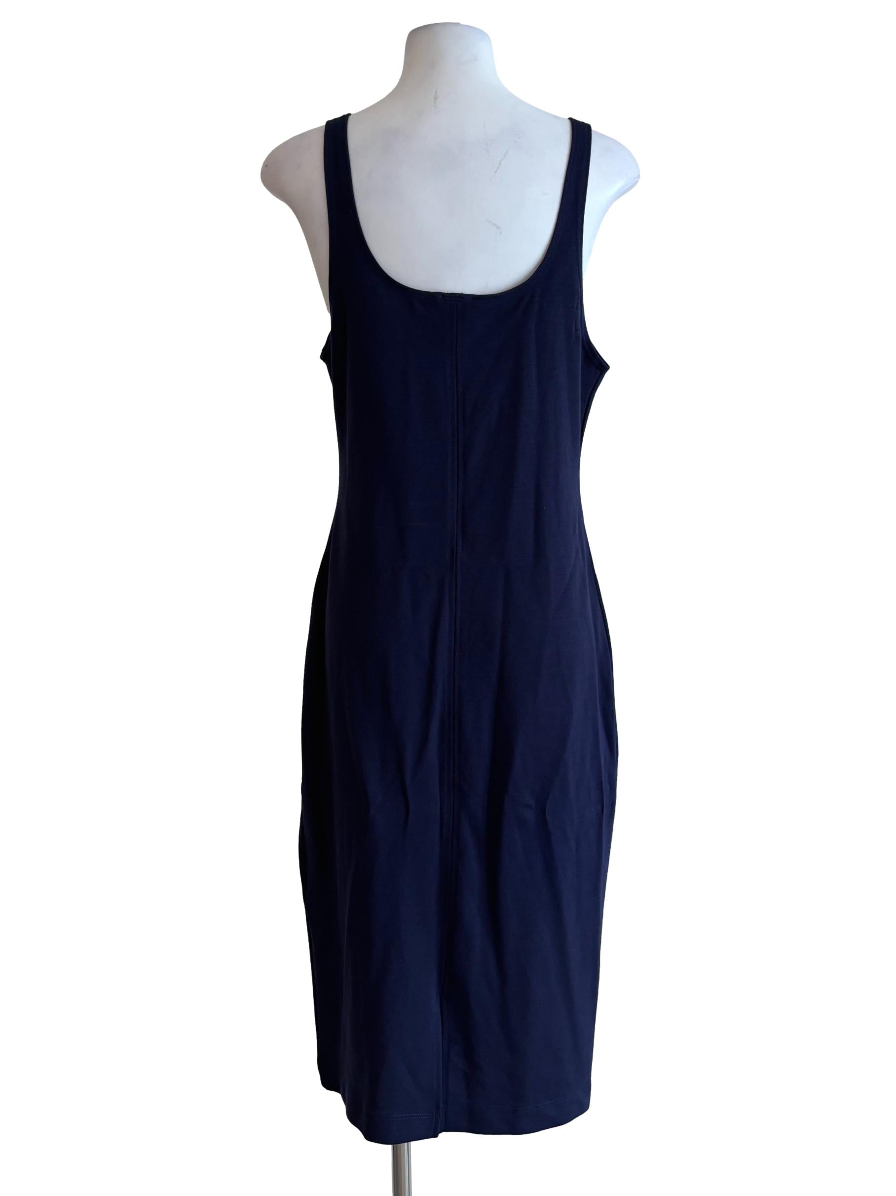 Navy Blue Scoop Neck Cotton Pencil Dress