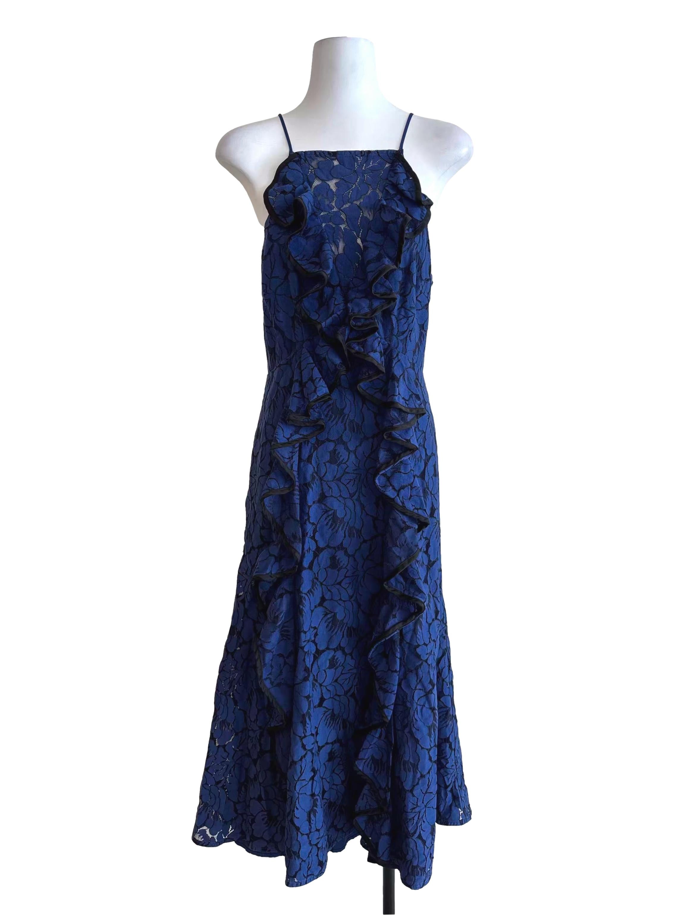 Azure Blue Ruffle Lace Dress
