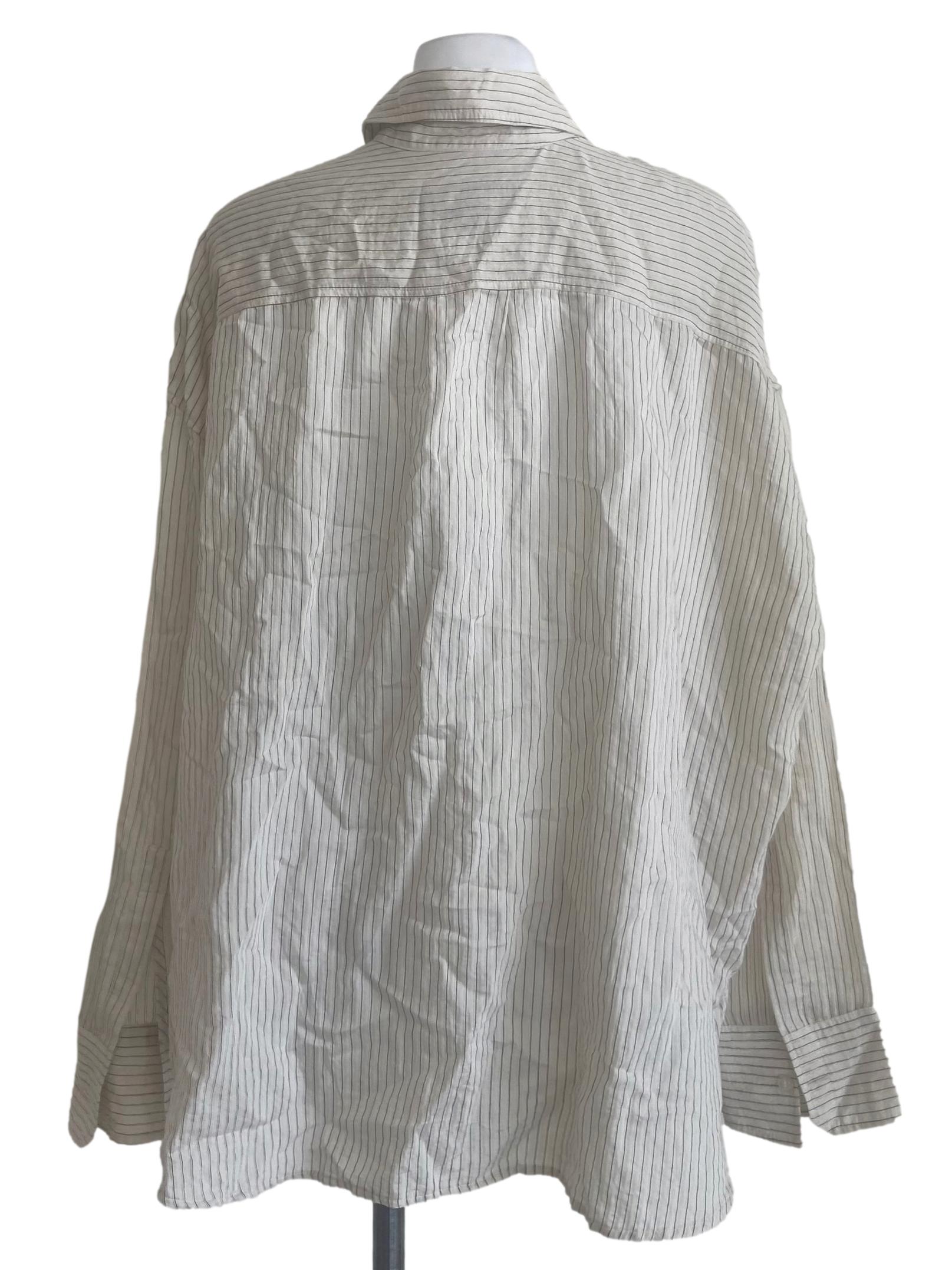 White & Black Stripe Button Down Blouse