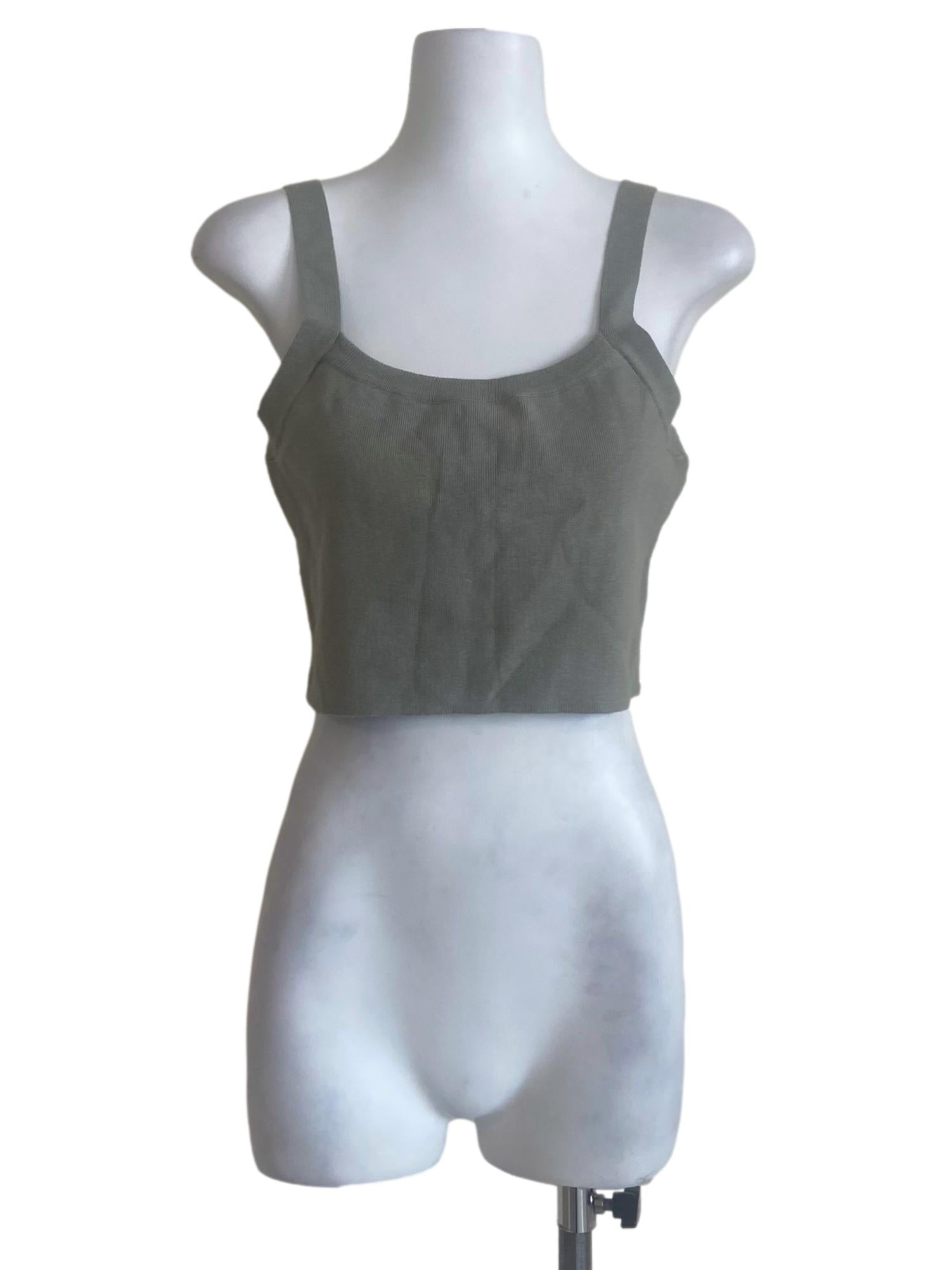 Olive Green Sleeveless Twill Crop Top