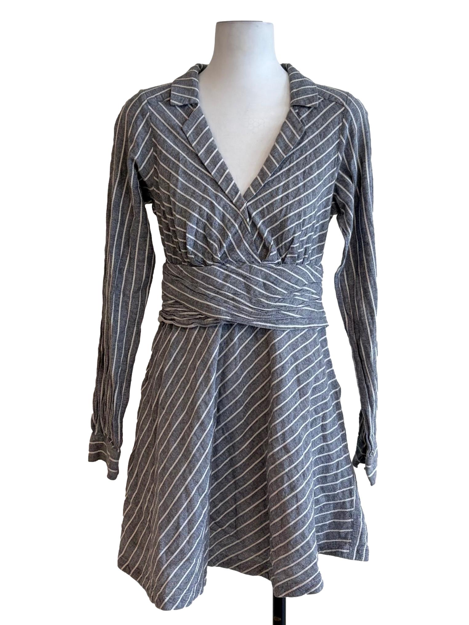 Light Grey Collared Long Sleeve Apron Dress