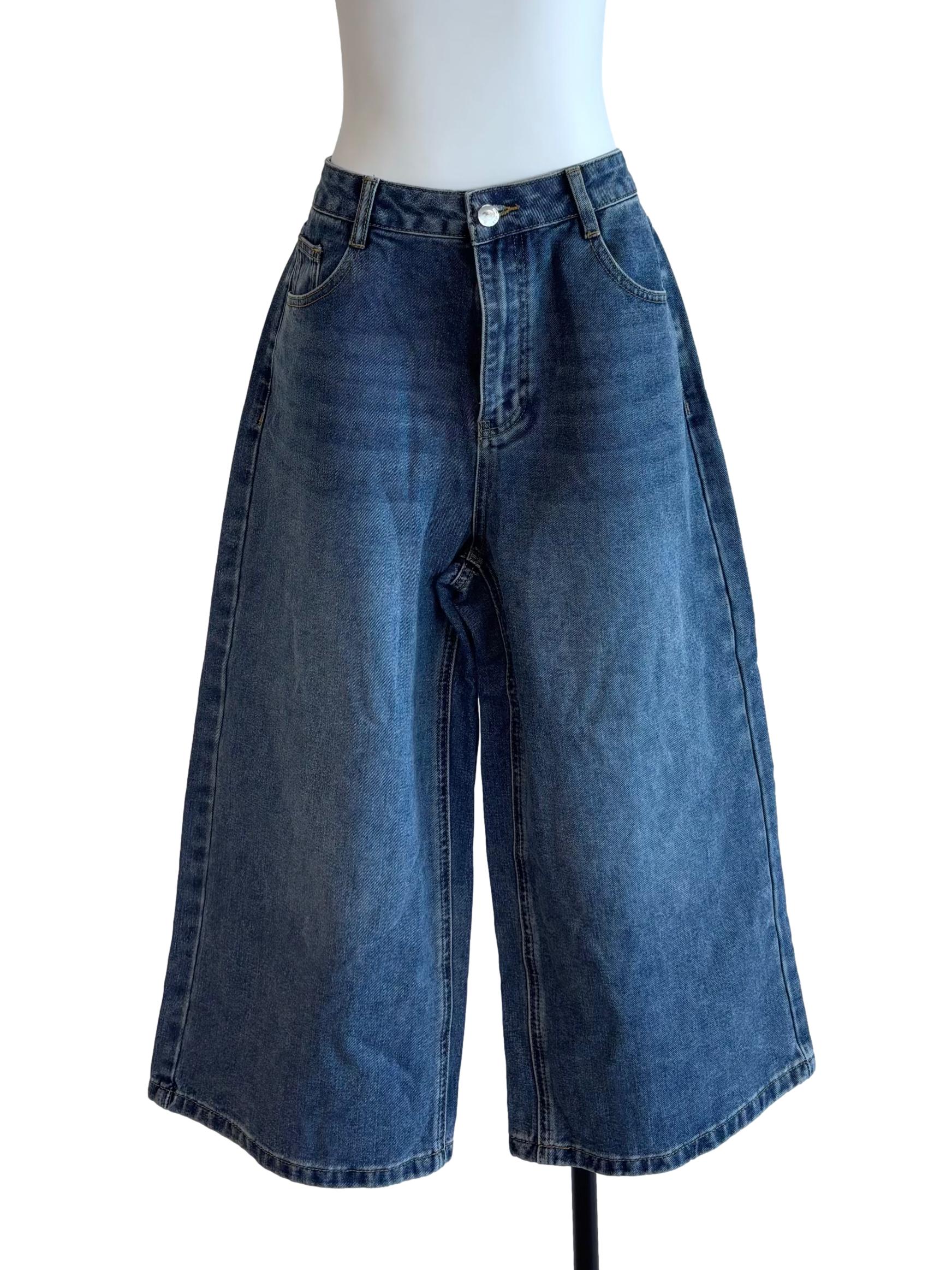 Washed Denim Blue High Ankle Jeans