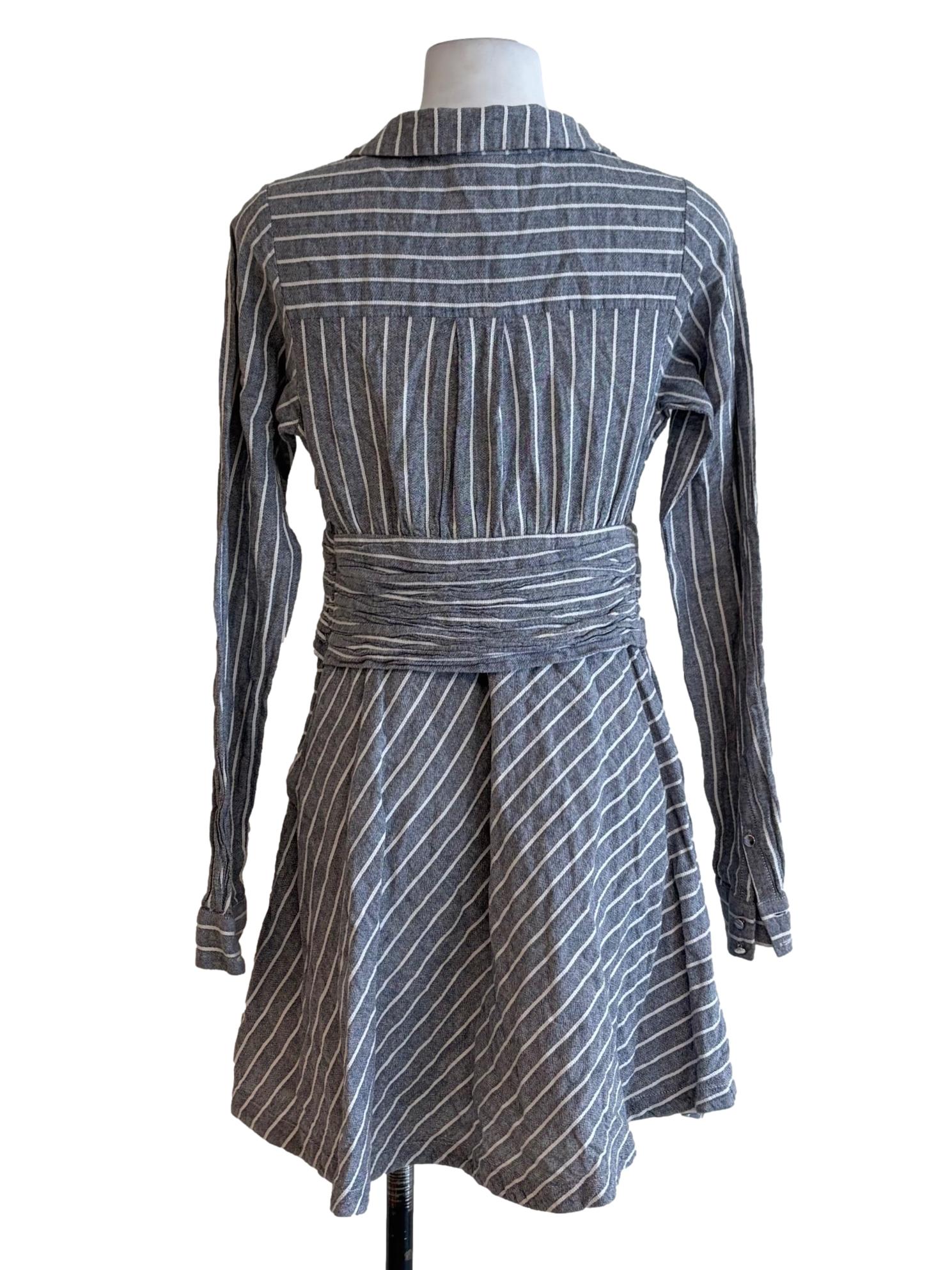 Light Grey Collared Long Sleeve Apron Dress