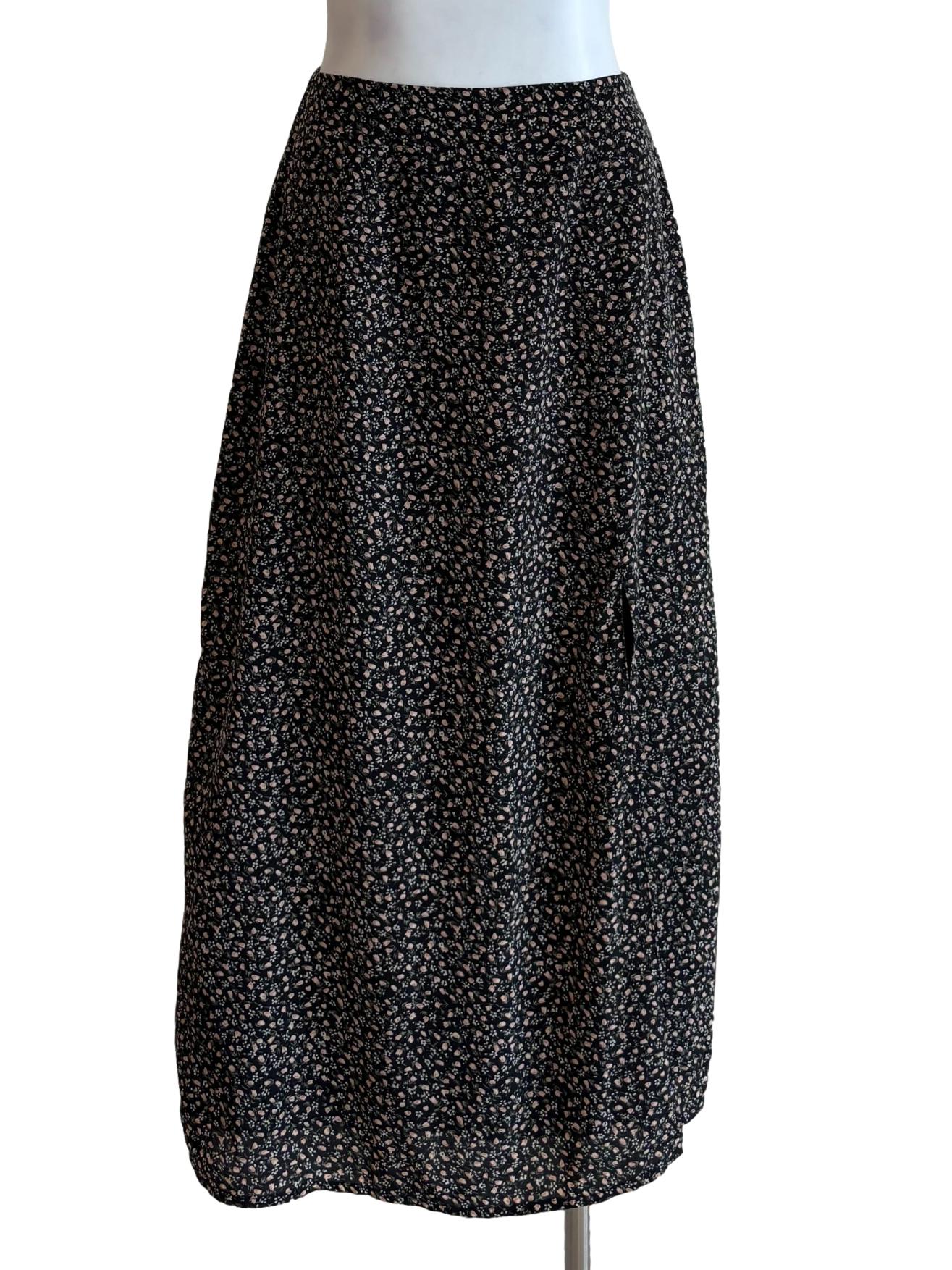 Jet Black Floral Slit Skirt