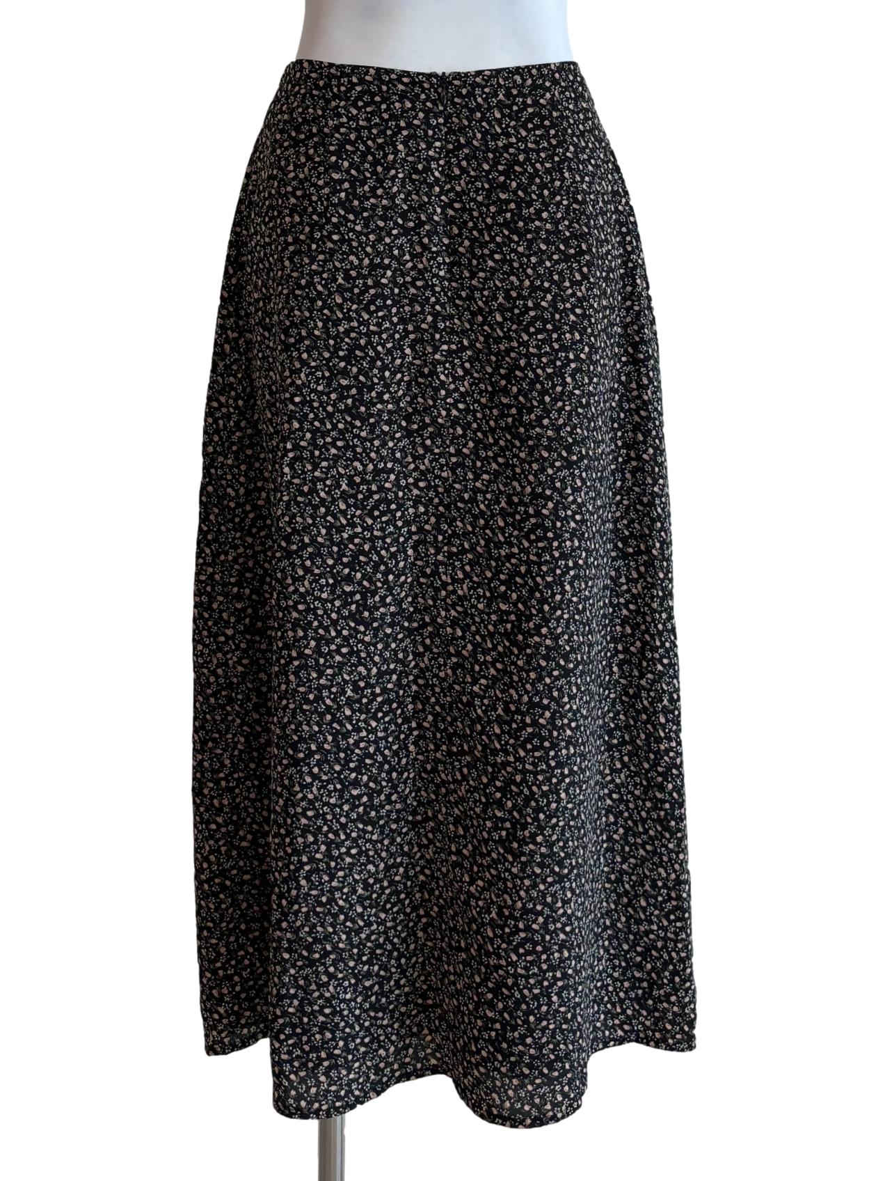 Jet Black Floral Slit Skirt