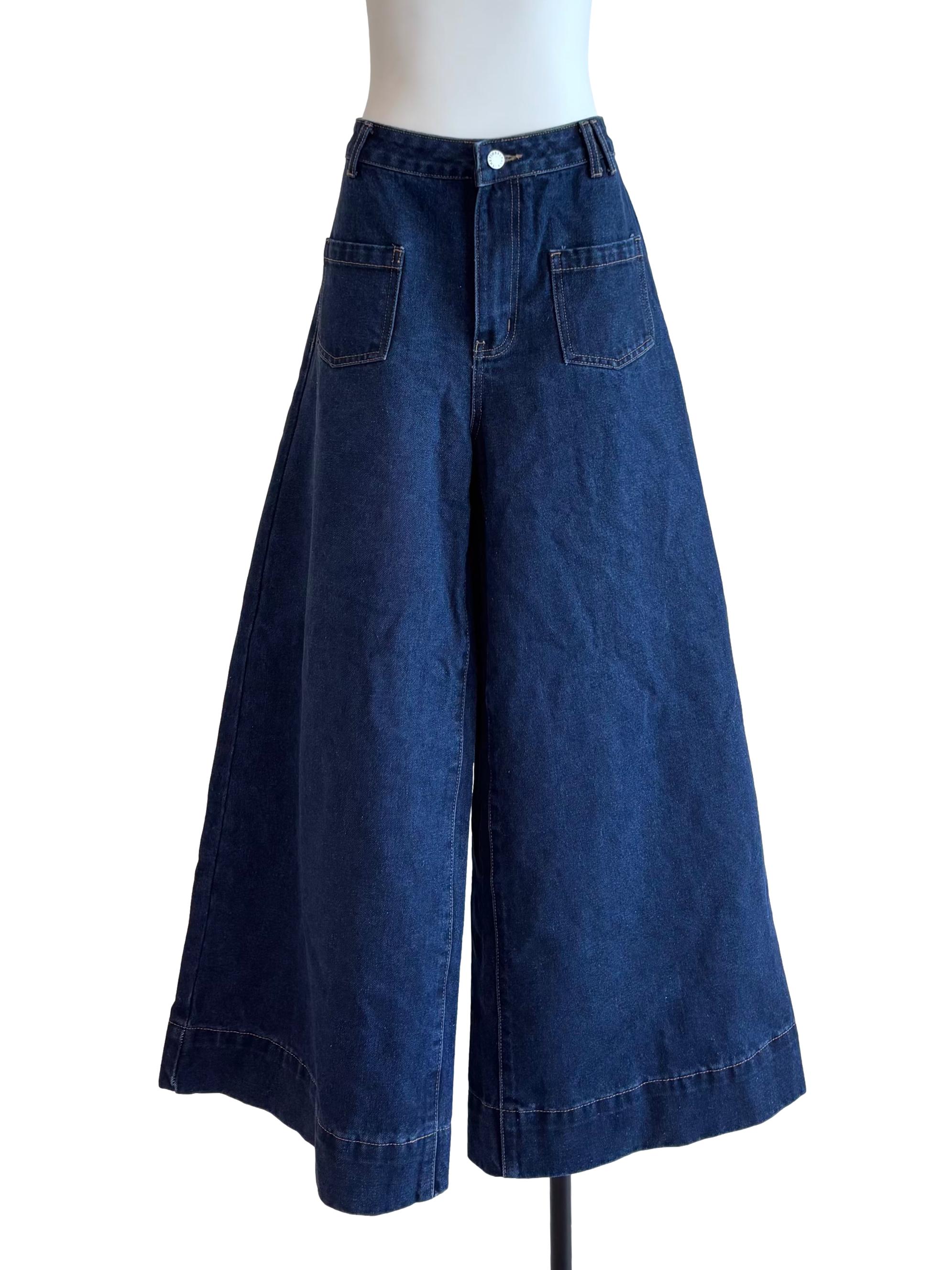 Dark Denim Blue Baggy Jeans