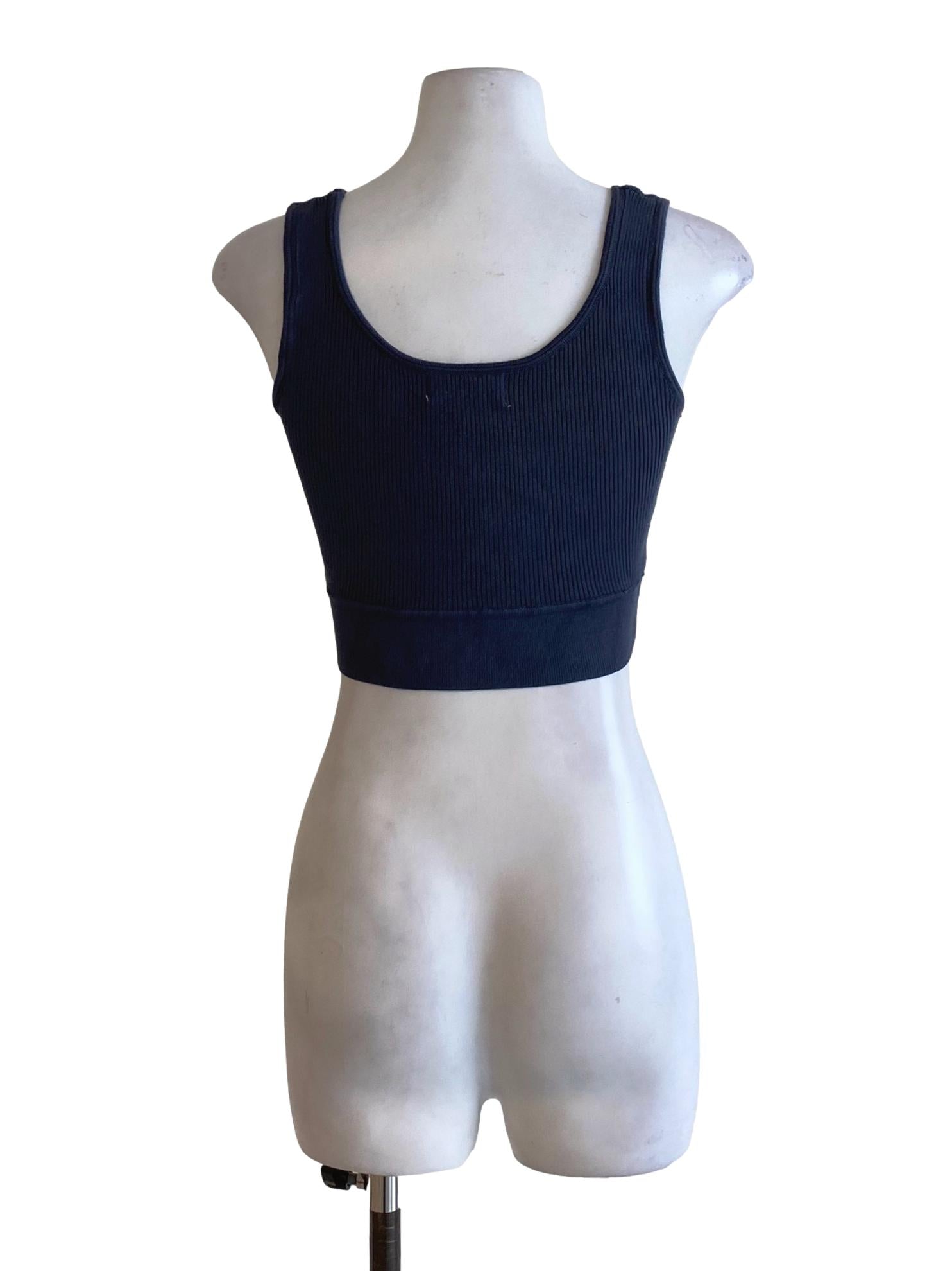 Dark Stone Blue Knitted Square Neck Fit Cropped Top