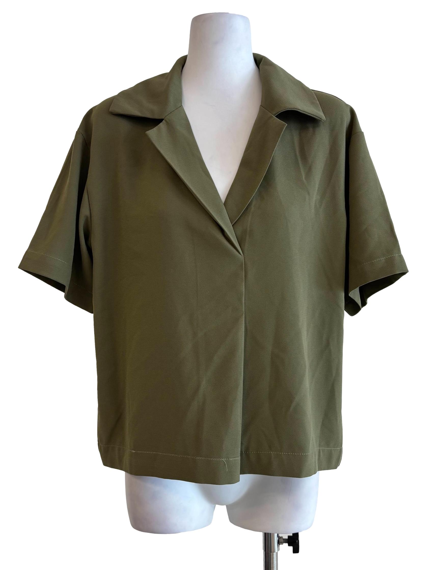Olive Green Surplice Short Sleeve Shirt