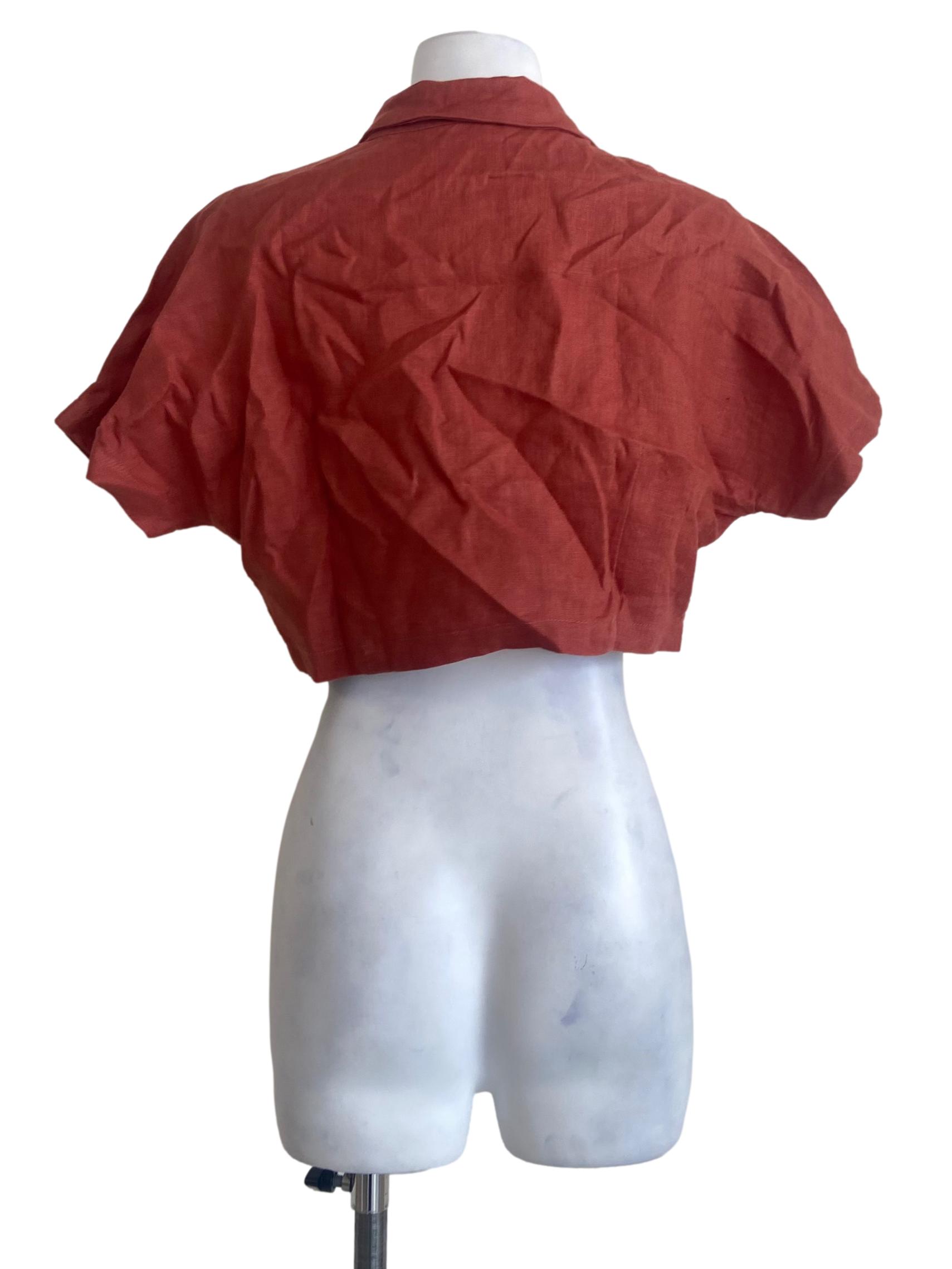 Orange Button Down Crop Blouse