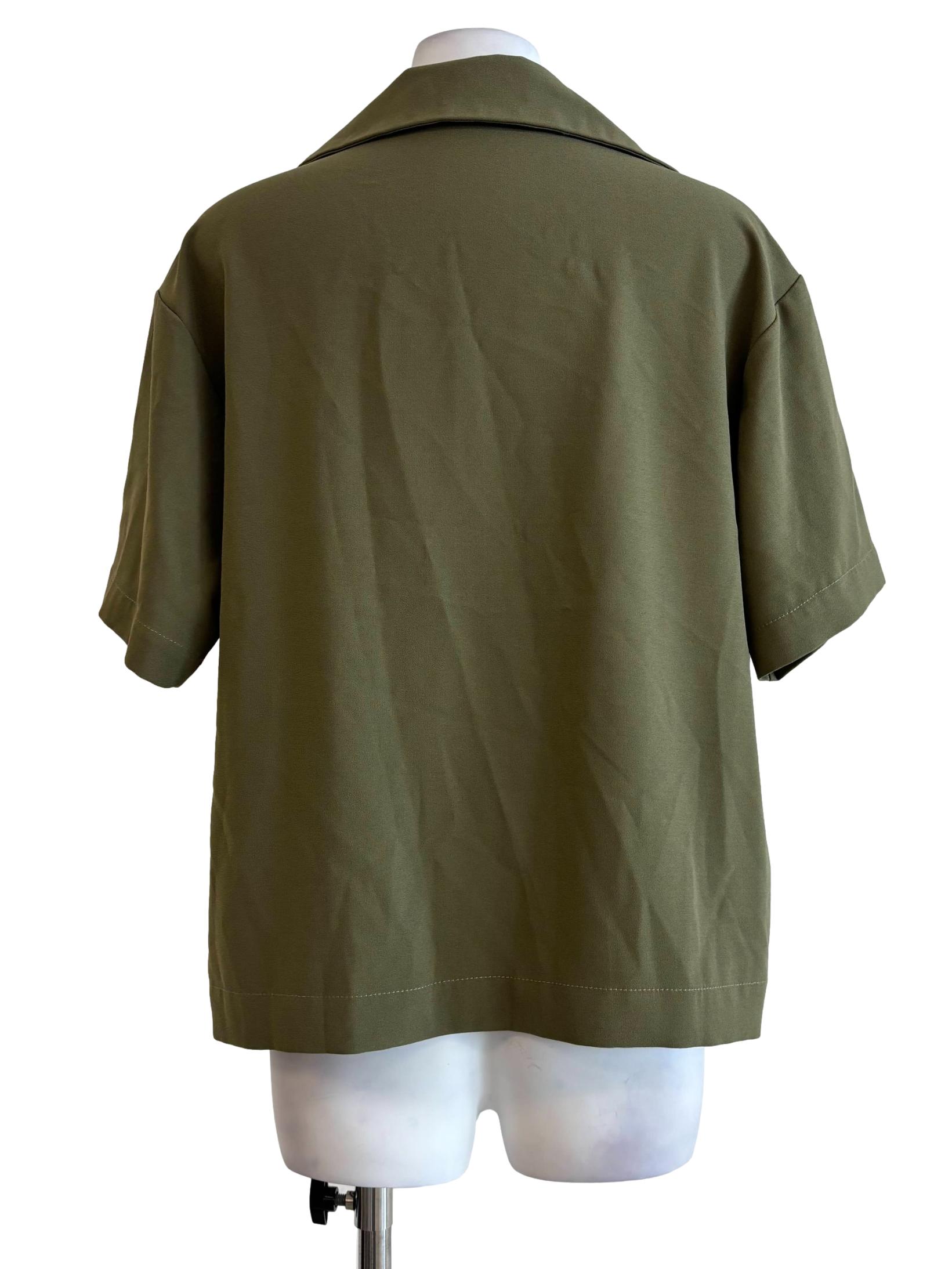 Olive Green Surplice Short Sleeve Shirt