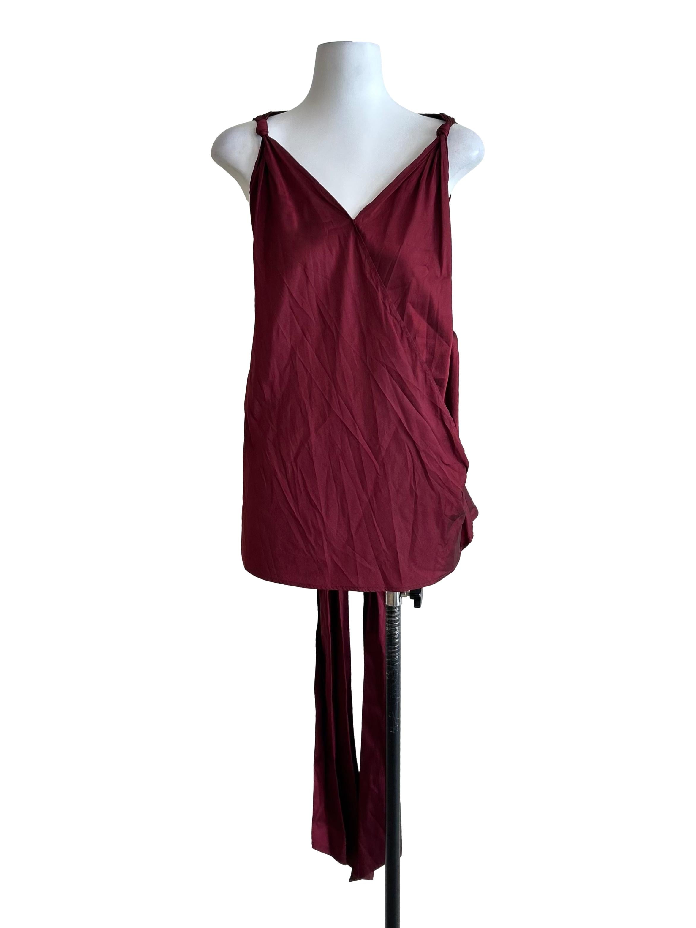 Deep Maroon V-Neck Wrap Top