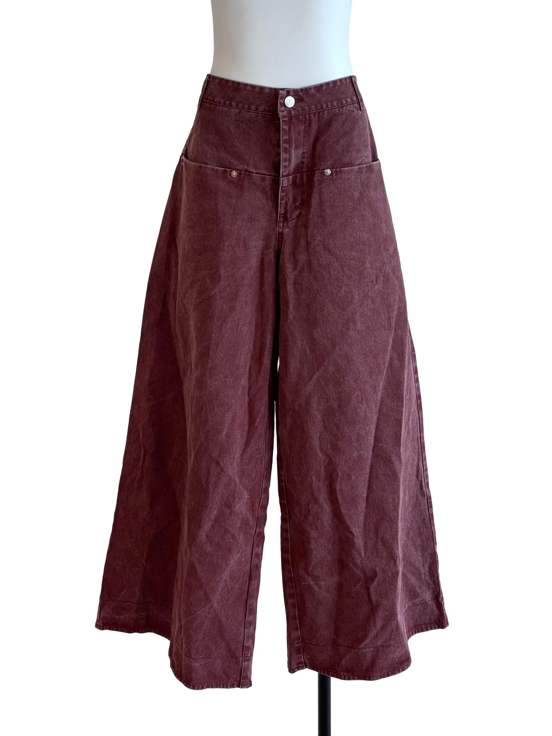 Acid Washed Red Wide Jeans