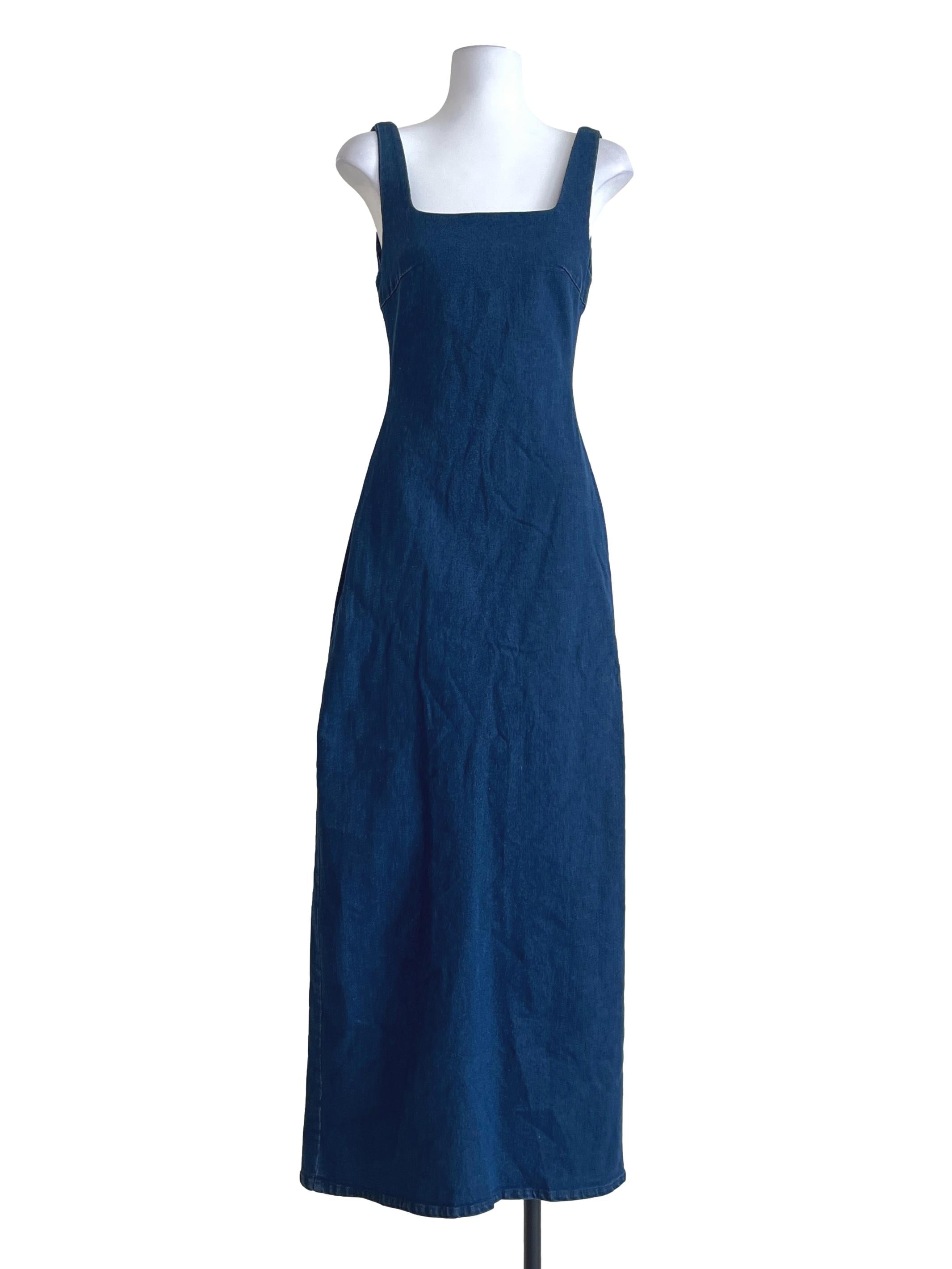 Denim Blue Square Sleeveless Slip Dress