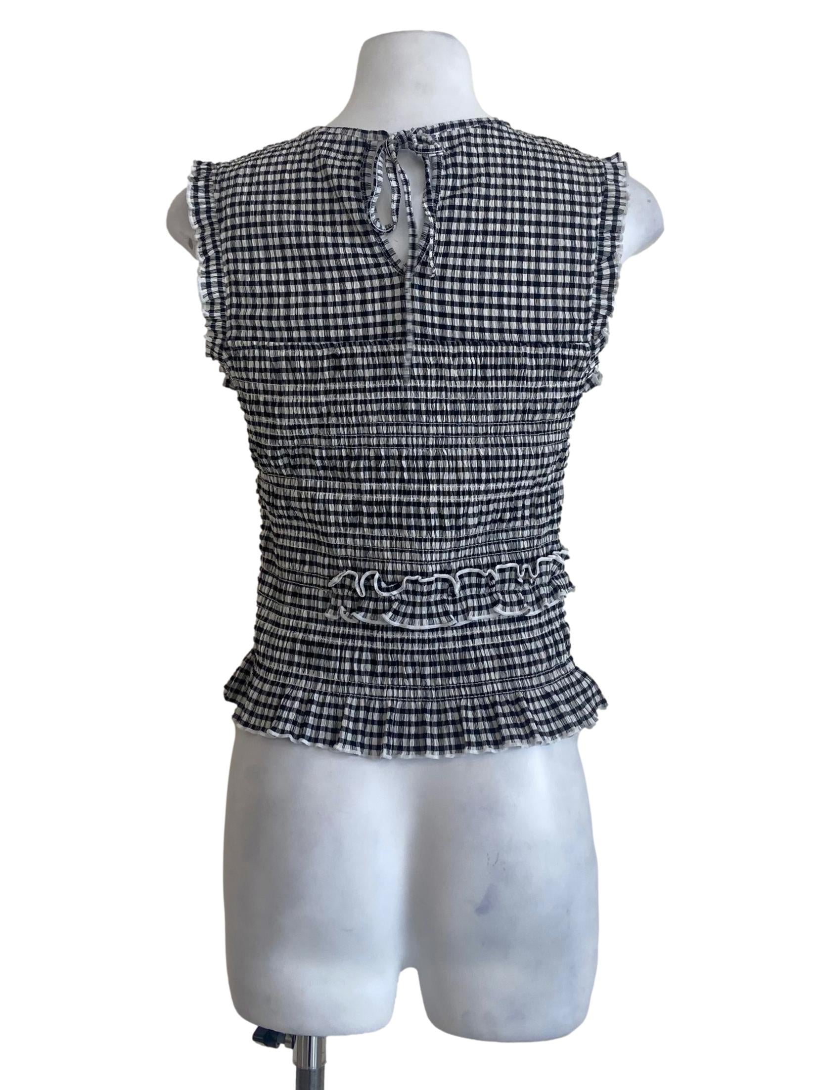 Black & White Plaid Ruffled Blouse