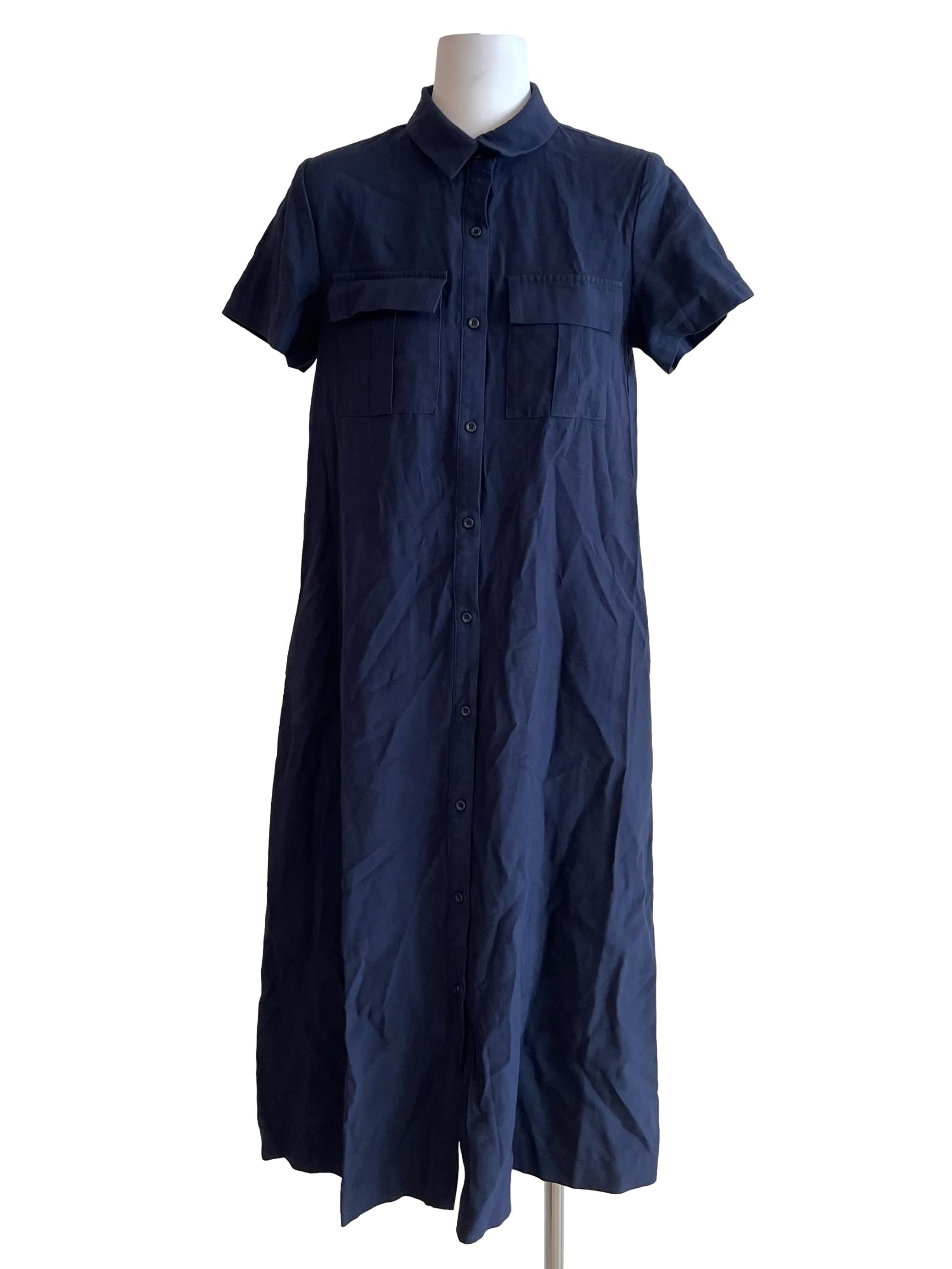 Navy Bust Pocket Shirt Dress