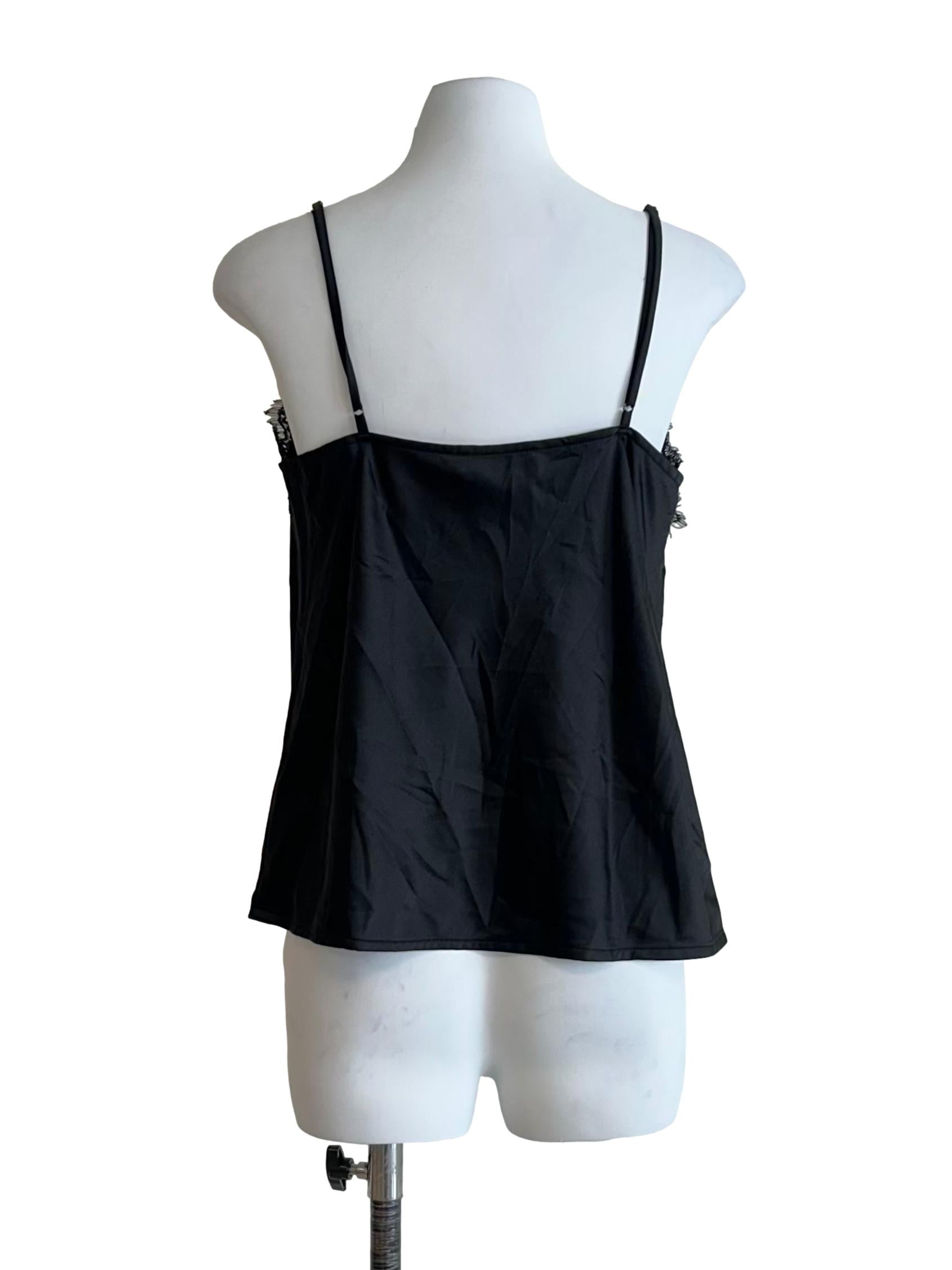 Black Satin Lace-Trim Cami Top
