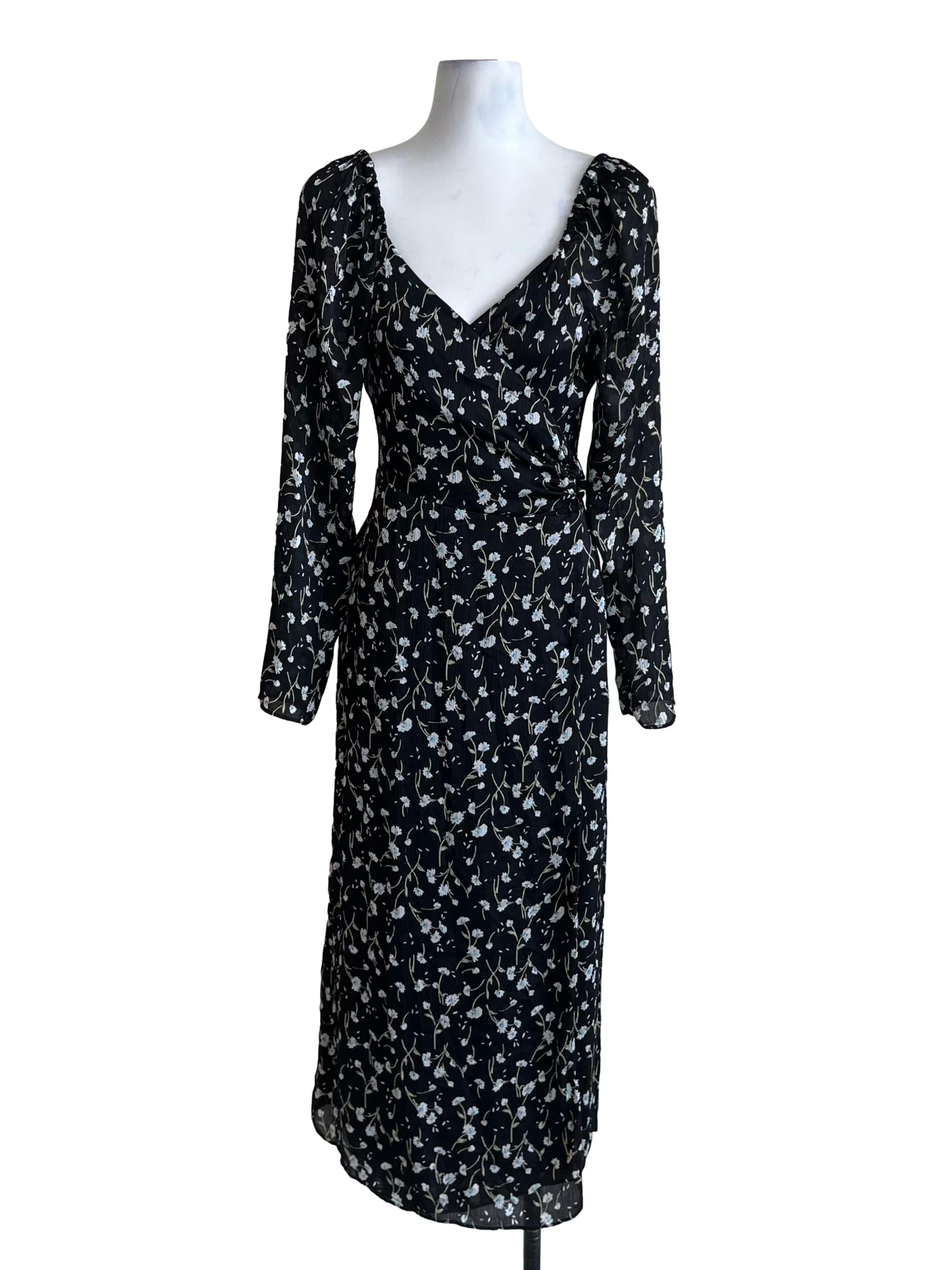 Black Floral Wrap Dress