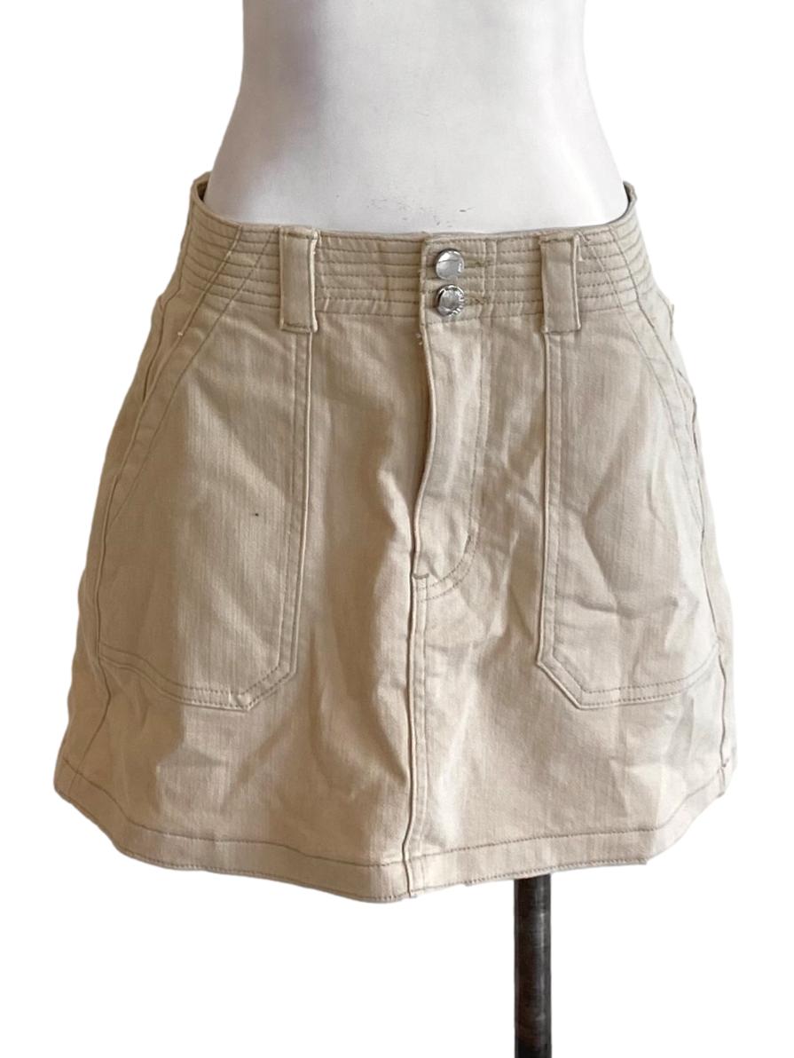 Beige Brown Buttoned Waist Lined Tailored Mini Skirt