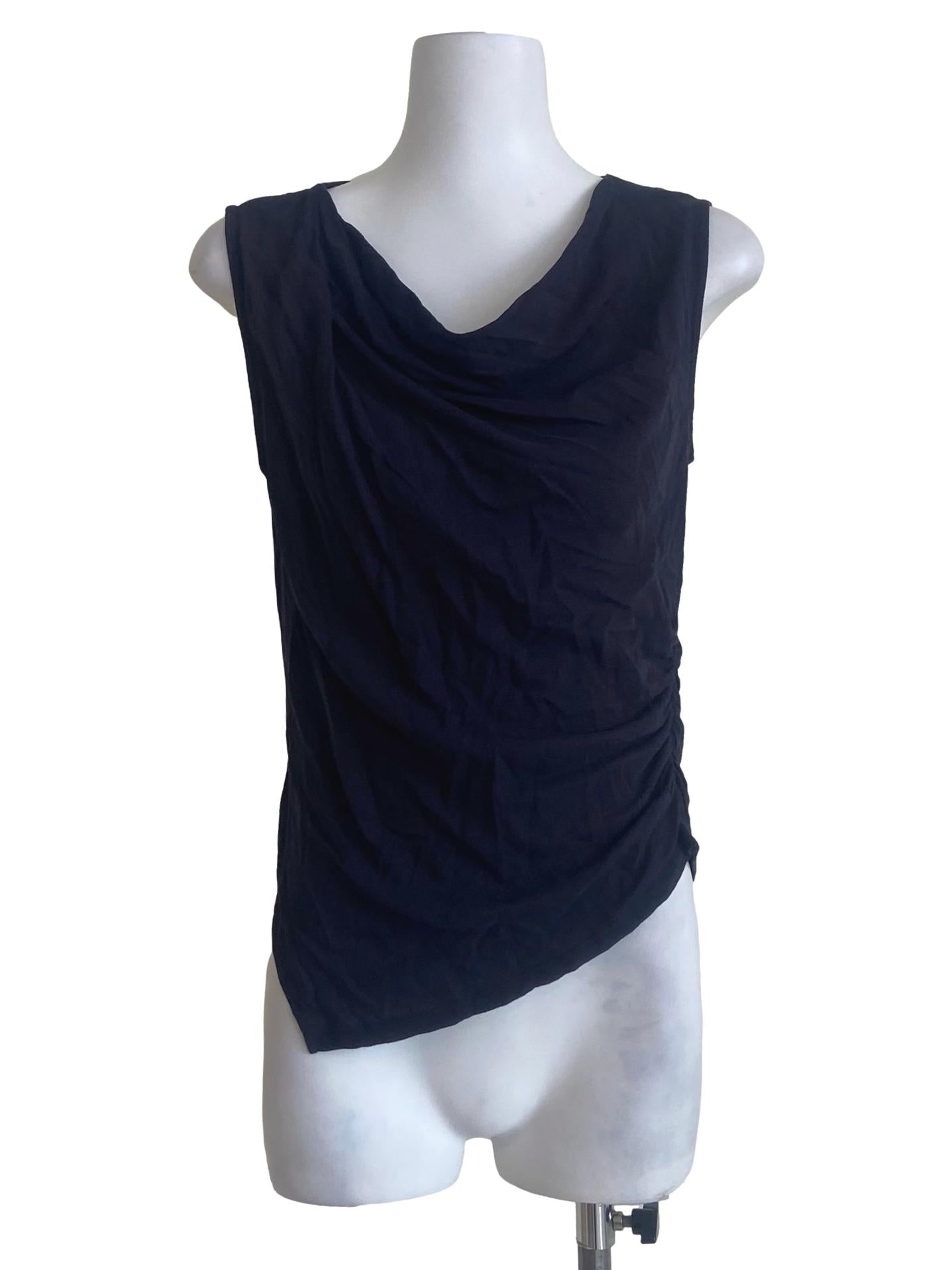 Dark Blue Sleeveless Asymmetric Top