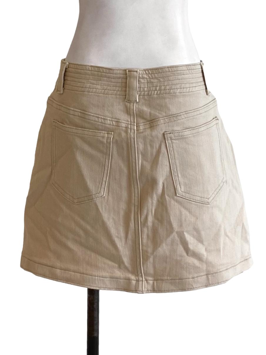 Beige Brown Buttoned Waist Lined Tailored Mini Skirt