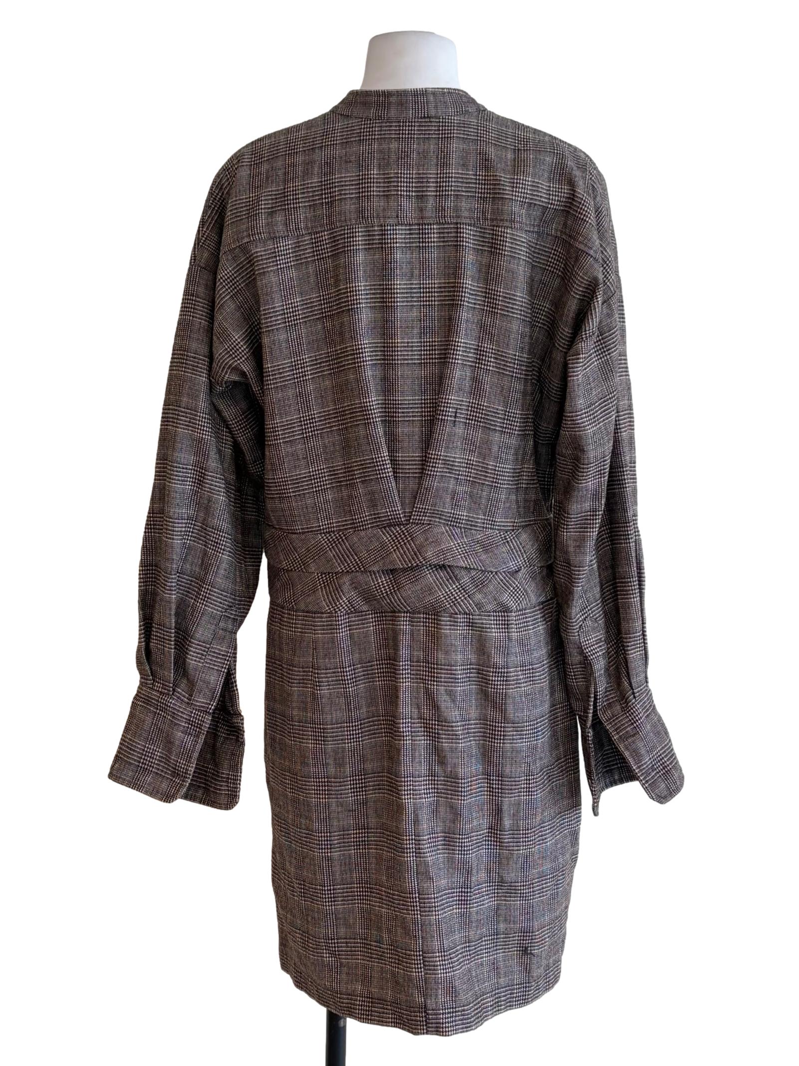 Fog Grey Plaid Button Down Front Twist Dress