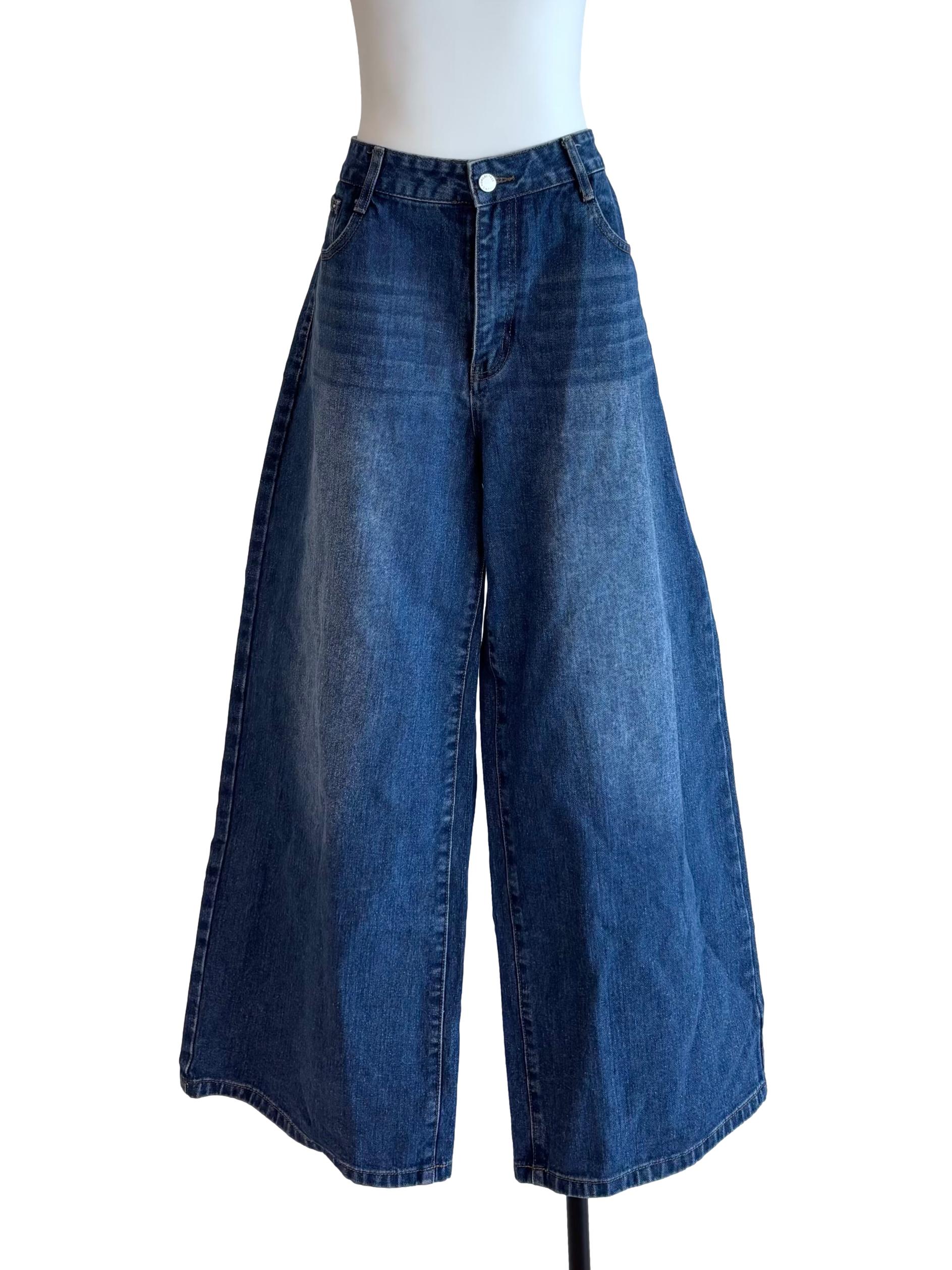 Dark Denim Blue Wide Jeans