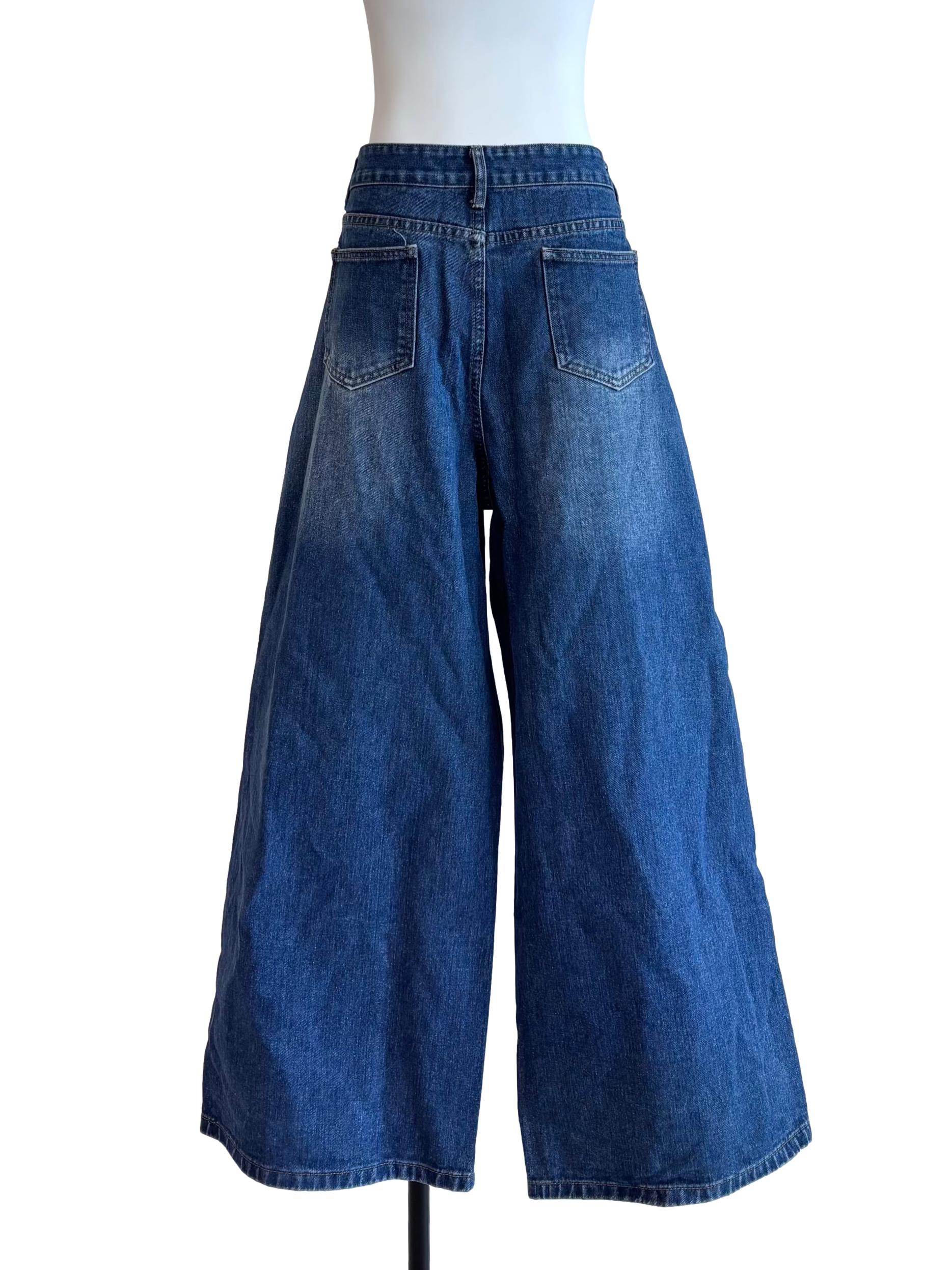 Dark Denim Blue Wide Jeans