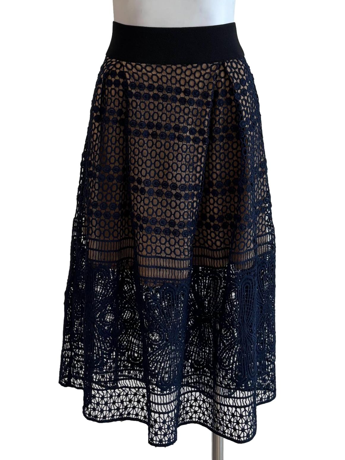 Midnight Blue Lined Lace Skirt