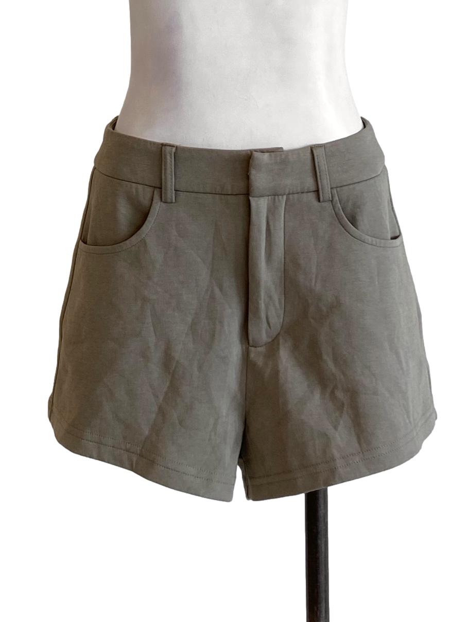Stone Brown Buttoned Waist Regular Tailored Shorts