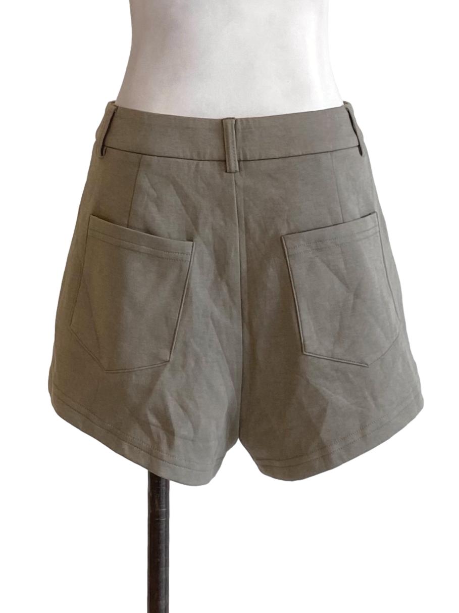 Stone Brown Buttoned Waist Regular Tailored Shorts
