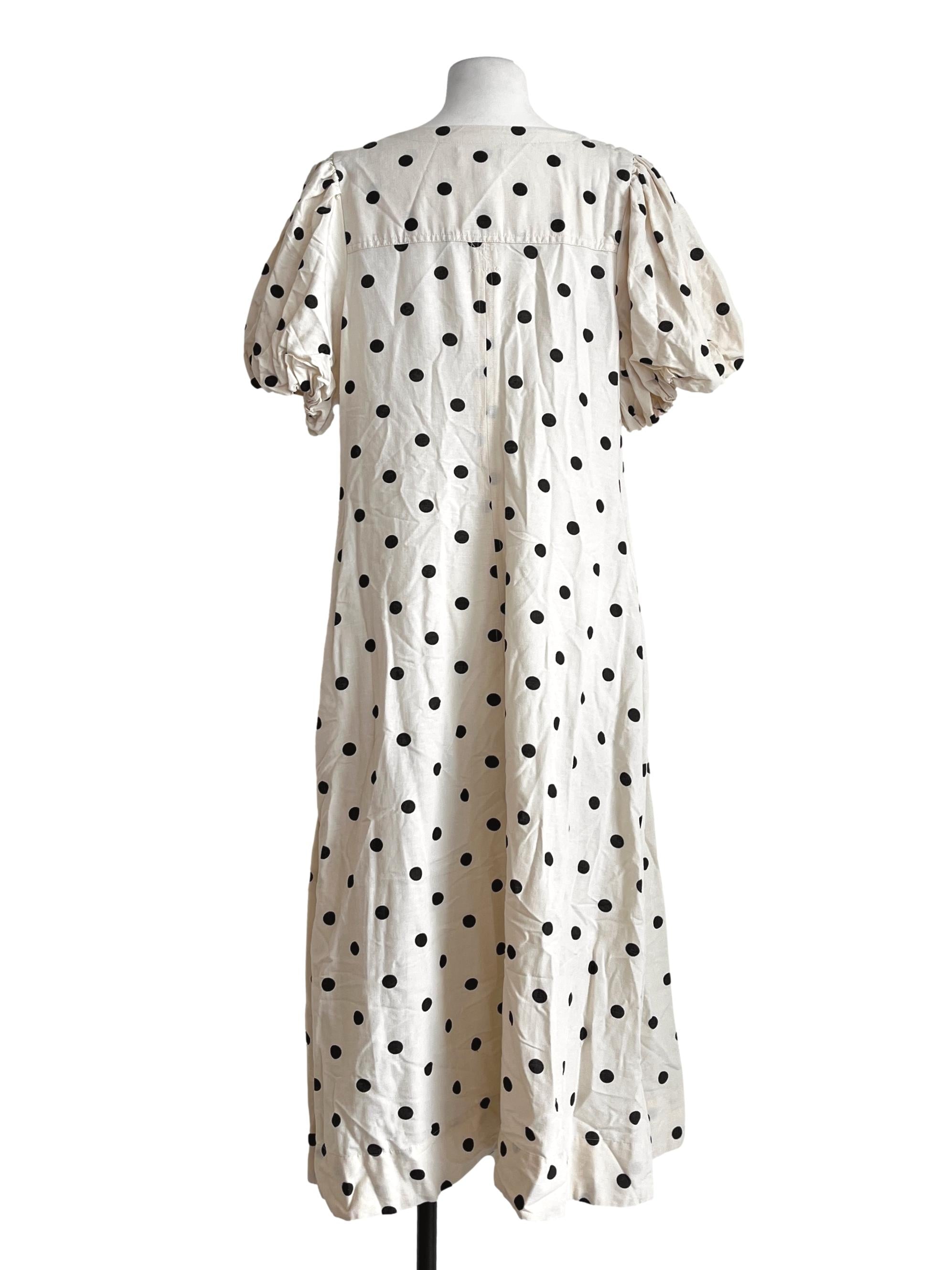 Cream White V-Neck Puff Sleeve Shift Dress