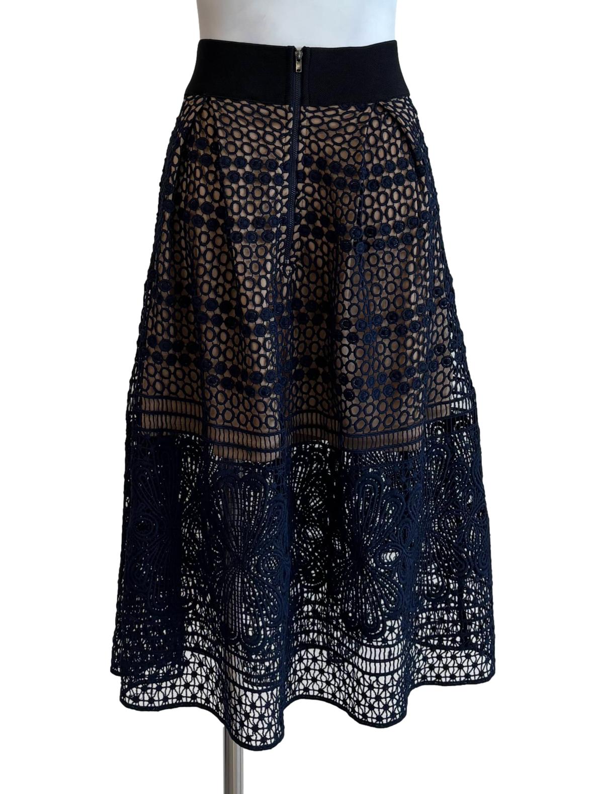 Midnight Blue Lined Lace Skirt