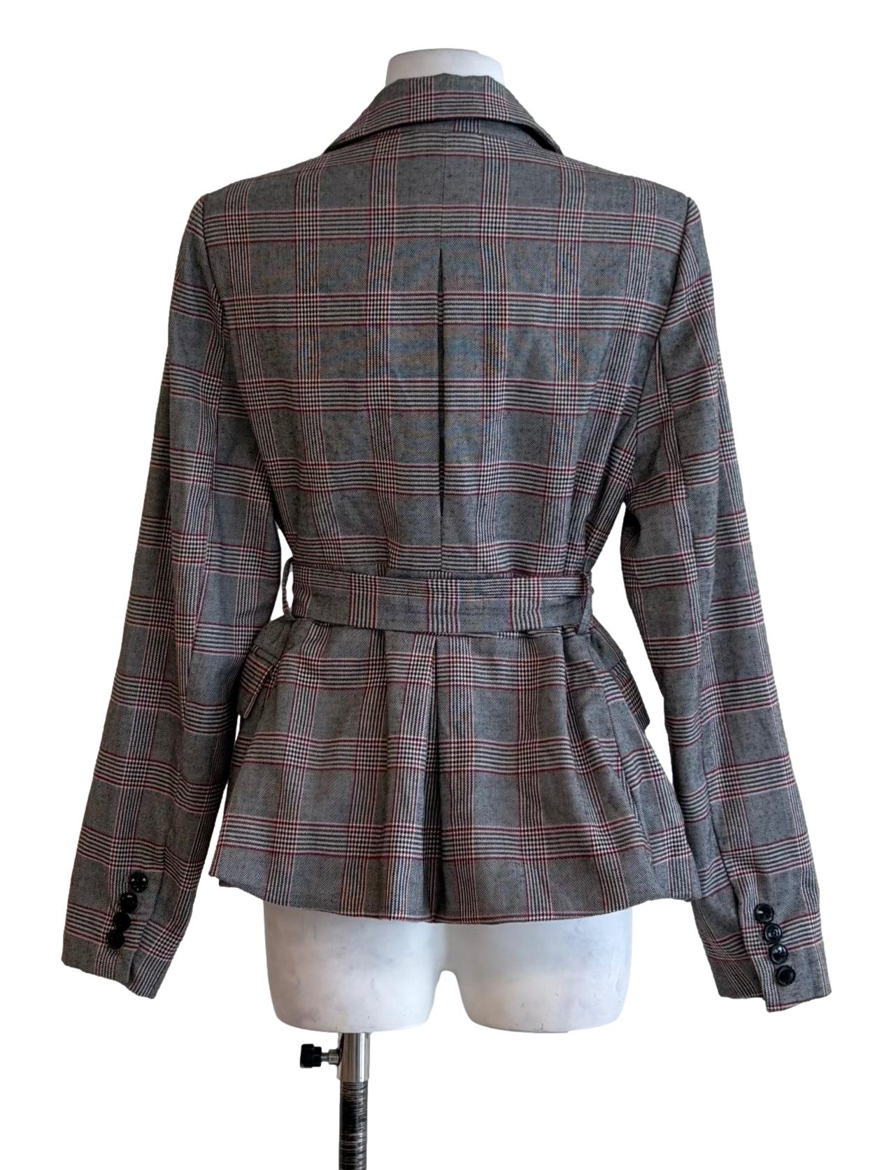 Coin Grey Plaid Tied Front Blazer