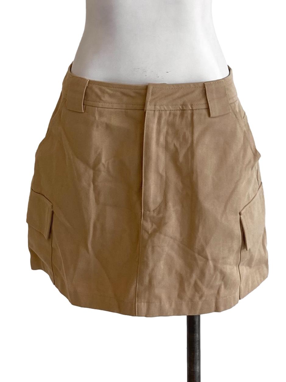 Peanut Brown Buttoned Waist Mini A-Line Skirt TTR