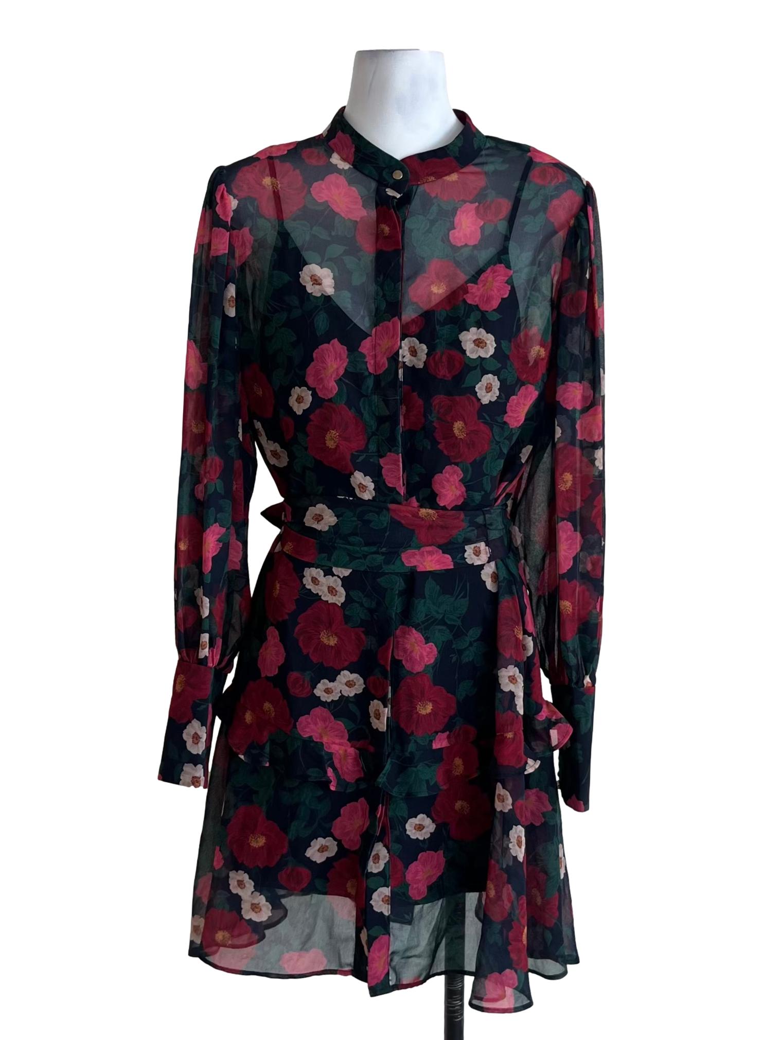 Navy Blue Floral Empire Dress