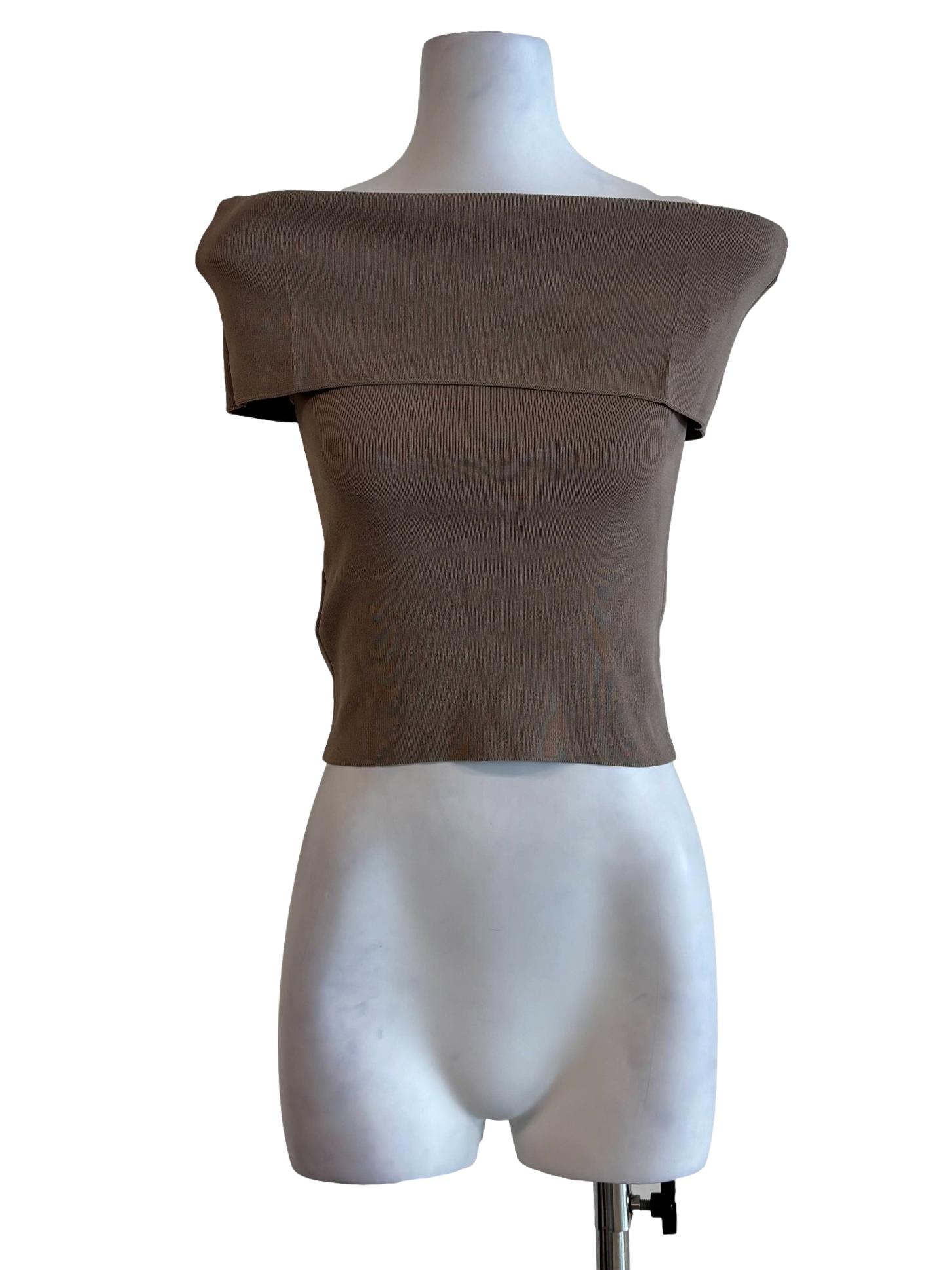 Khaki Off Shoulder Ribbed Top