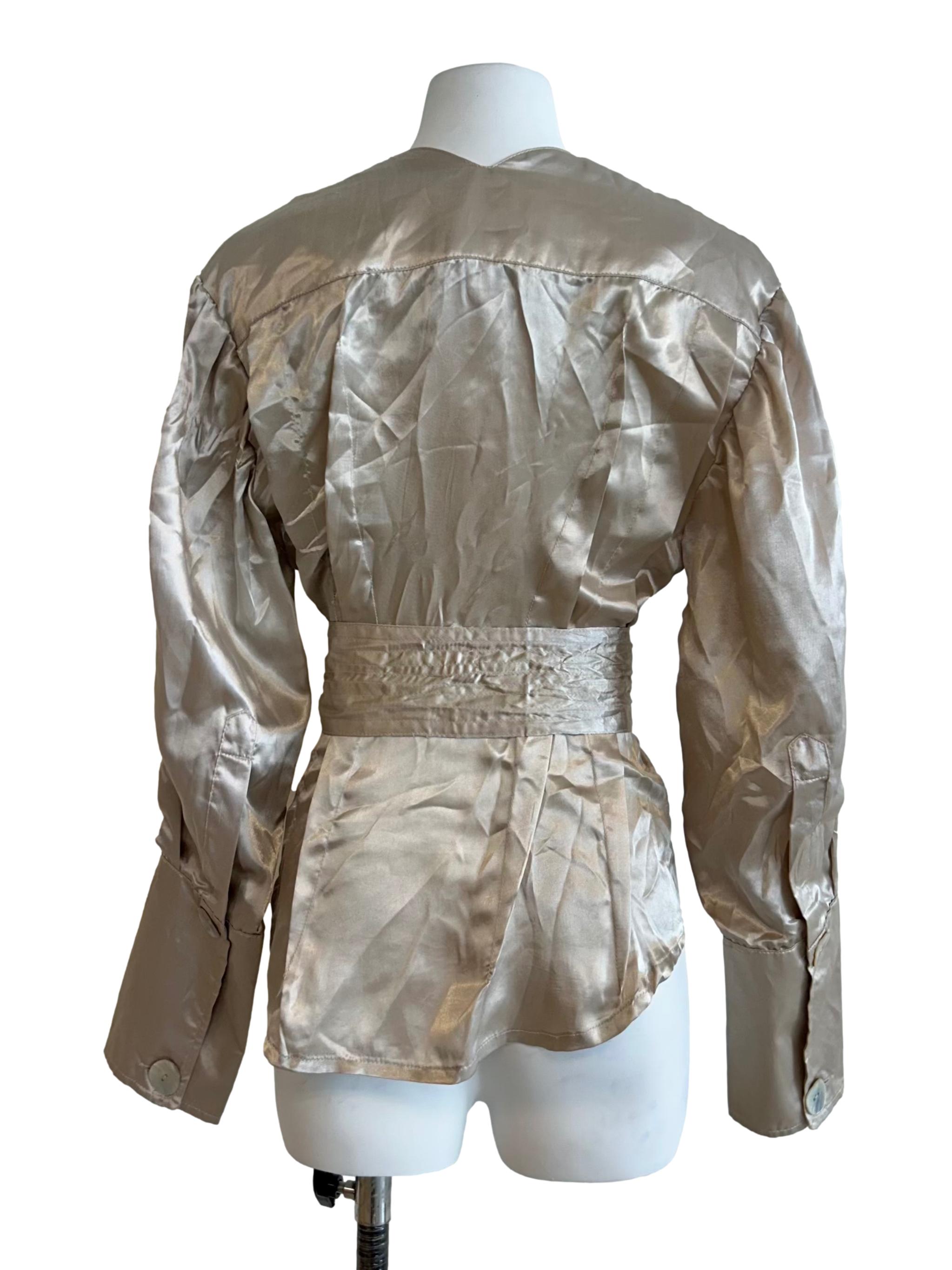 Champagne Satin Button-Front Blouse