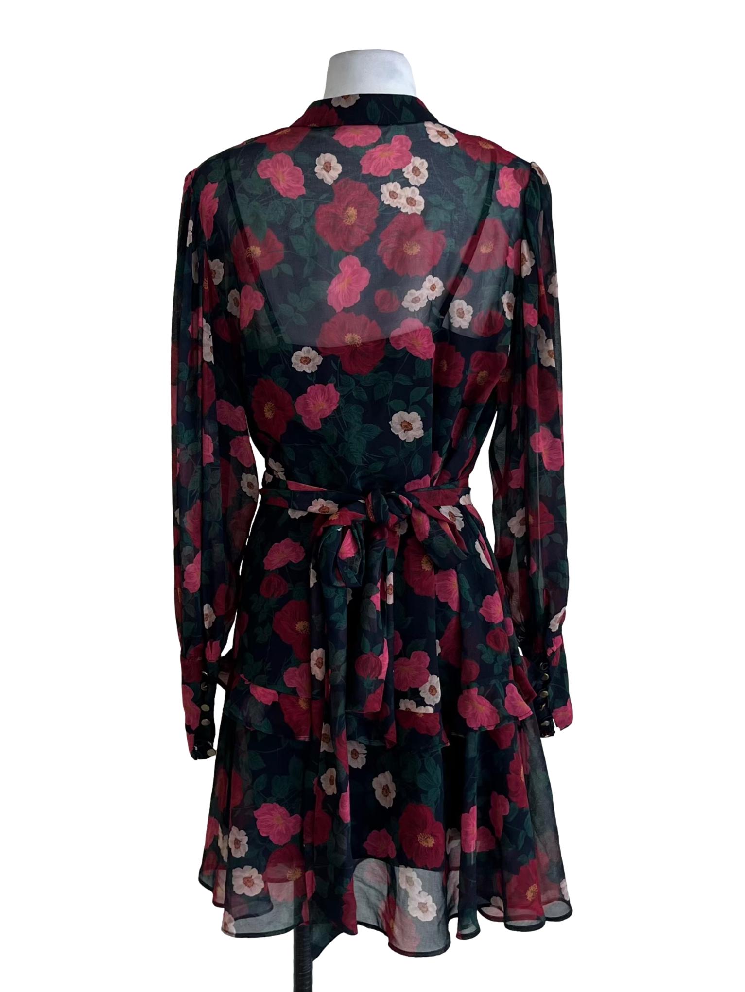 Navy Blue Floral Empire Dress